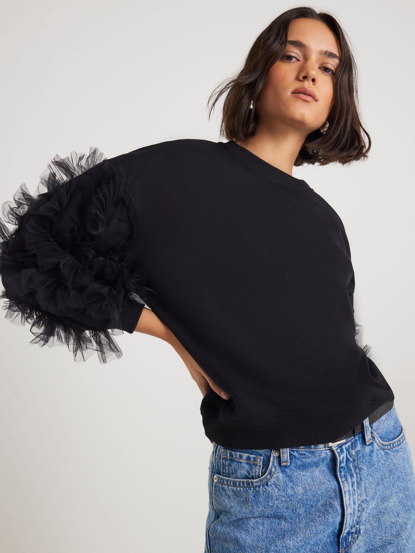 River Island Long Sleeve Ruffle Sleeve Sweatshirt - Black | Very