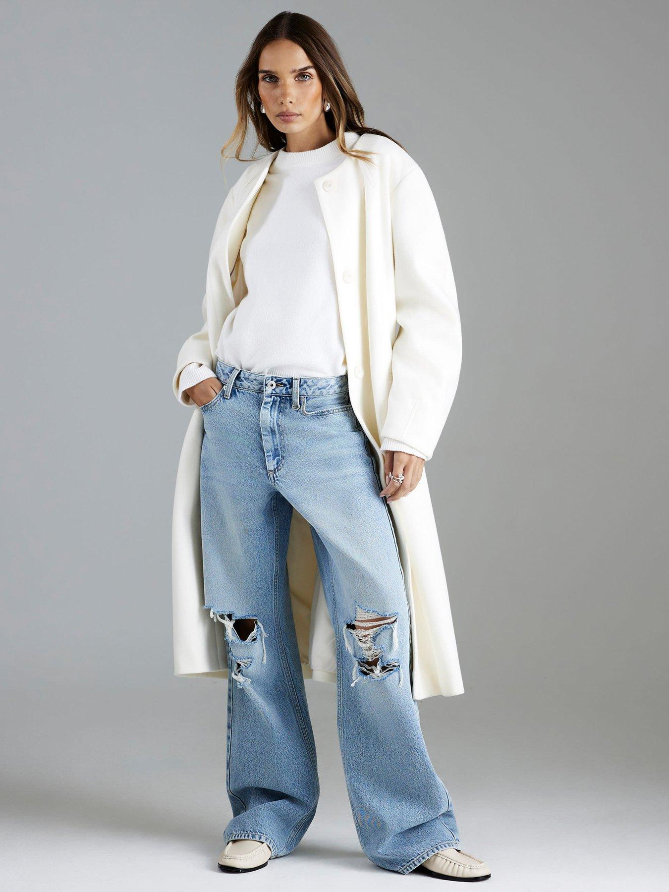 River Island: Sculpted Midaxi Belted Coat - Cream