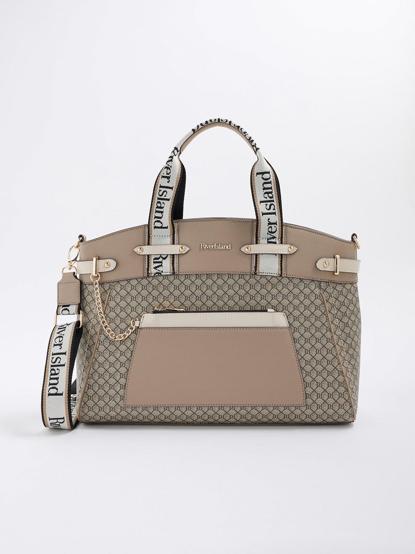 Image 2 of 6 of River Island Panelled Webbing Handle Tote - Cream