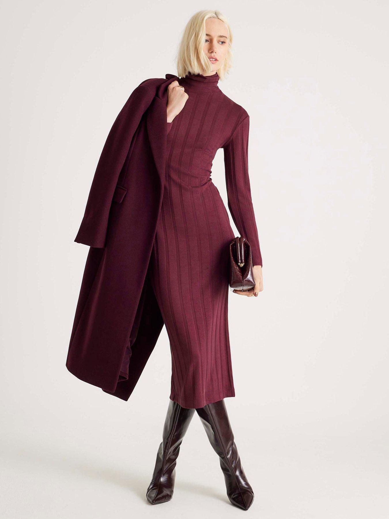 River Island Long Sleeve Cosy Wide Rib Midi Dress