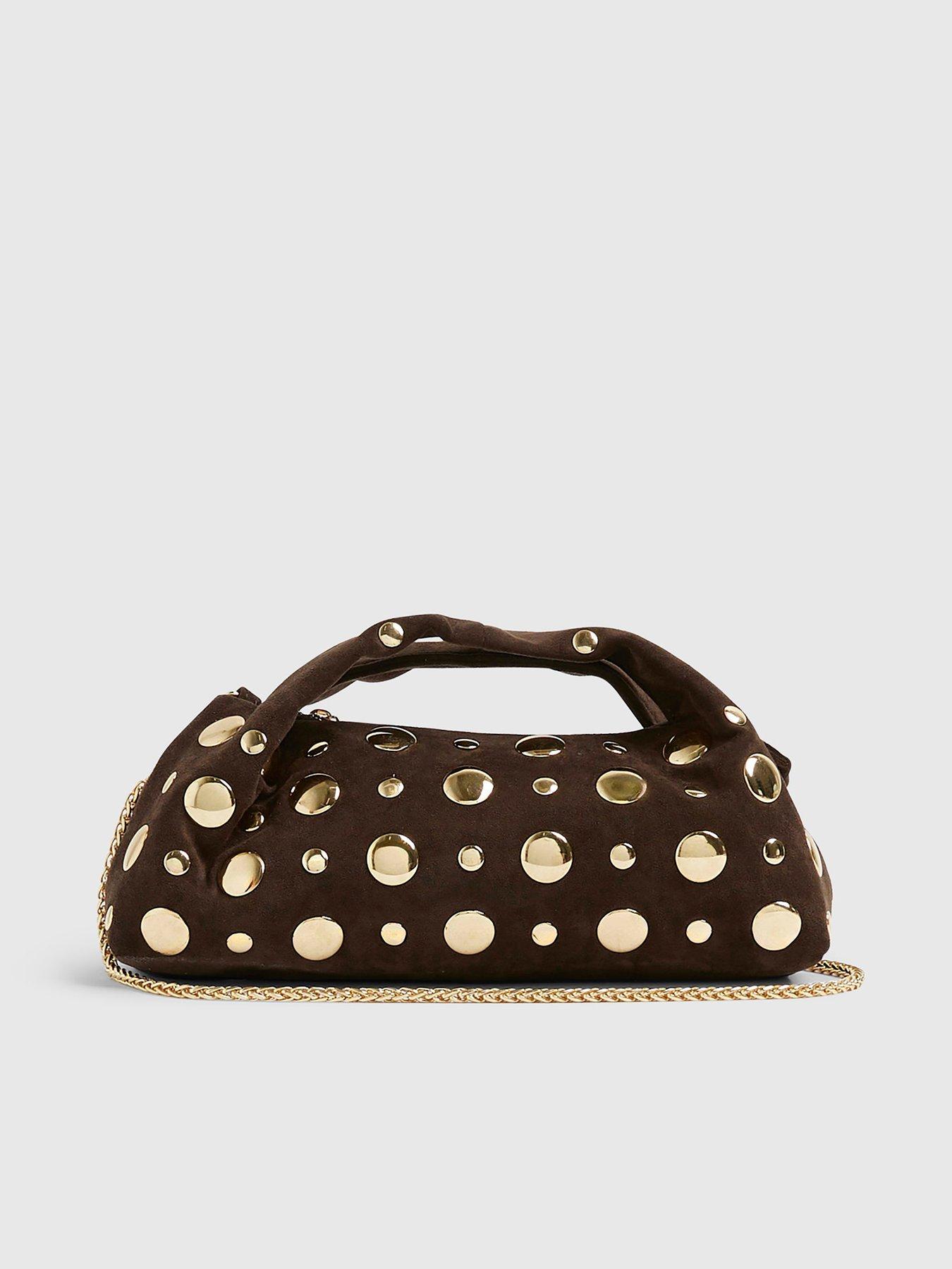 Image 2 of 5 of River Island Studded Suedette X Body Bag - Brown
