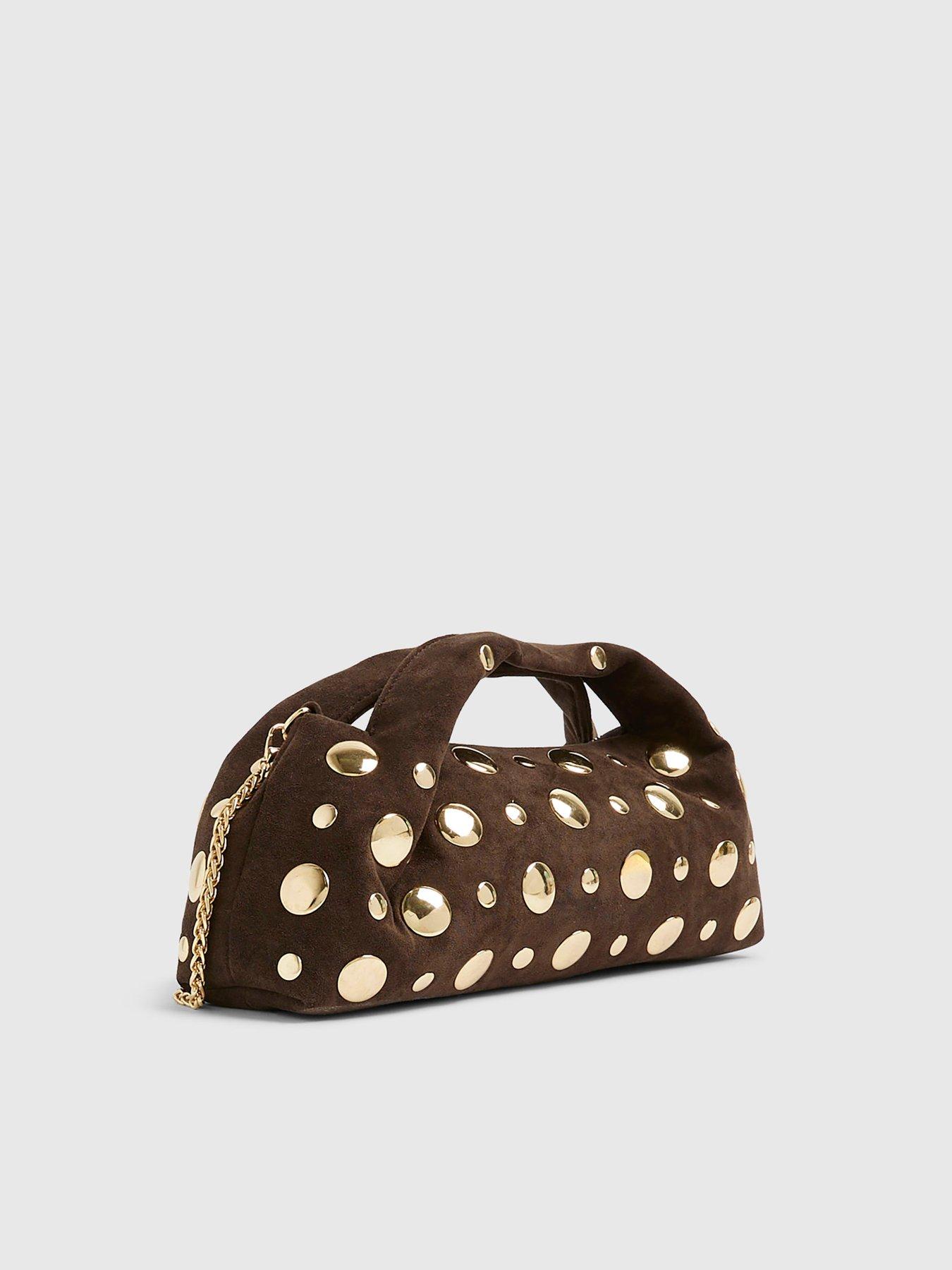 Image 3 of 5 of River Island Studded Suedette X Body Bag - Brown
