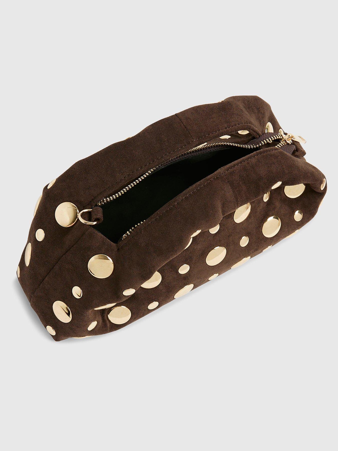Image 4 of 5 of River Island Studded Suedette X Body Bag - Brown