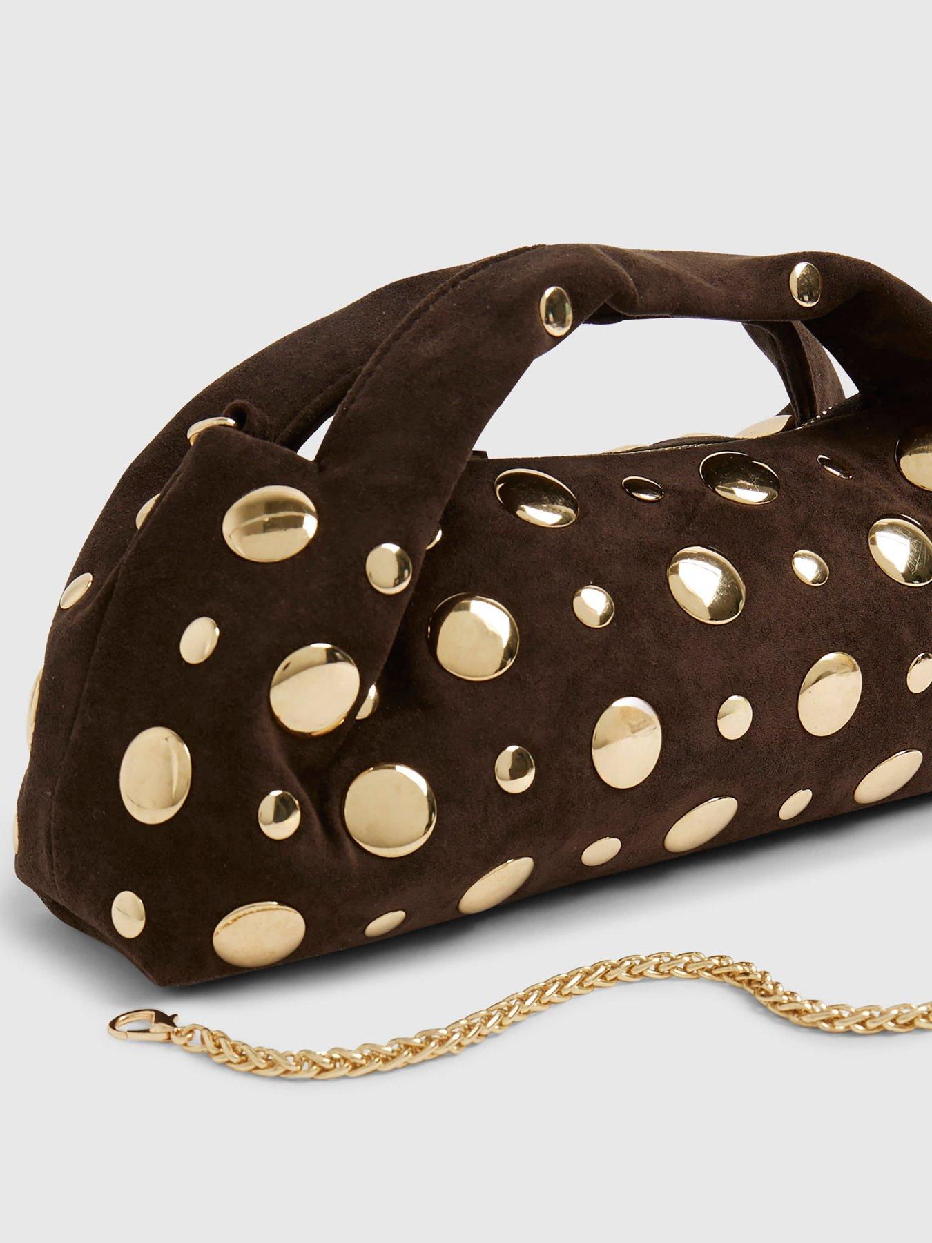 Image 5 of 5 of River Island Studded Suedette X Body Bag - Brown