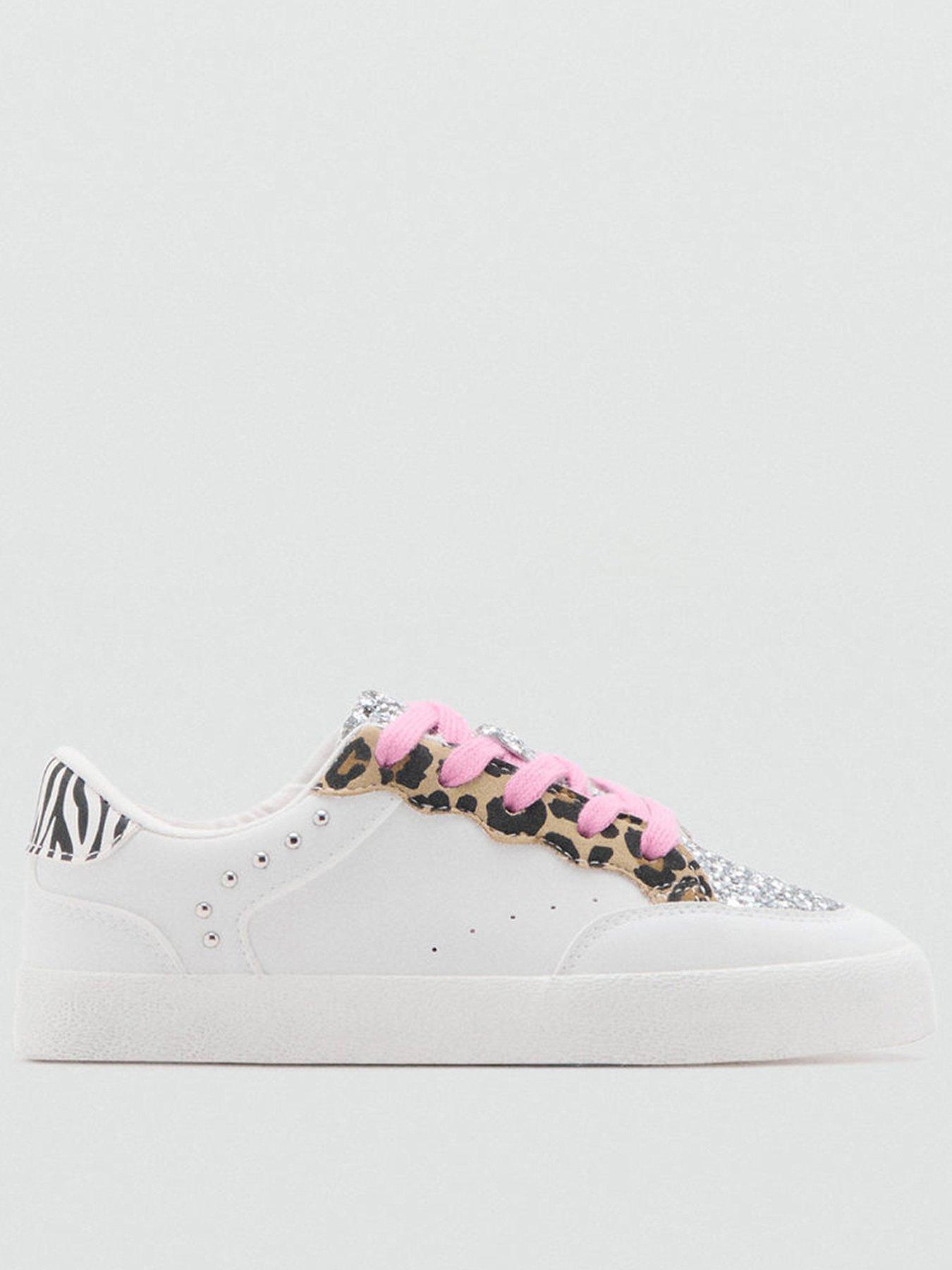 Mango Girls Leopard Sequin Trainers White Very