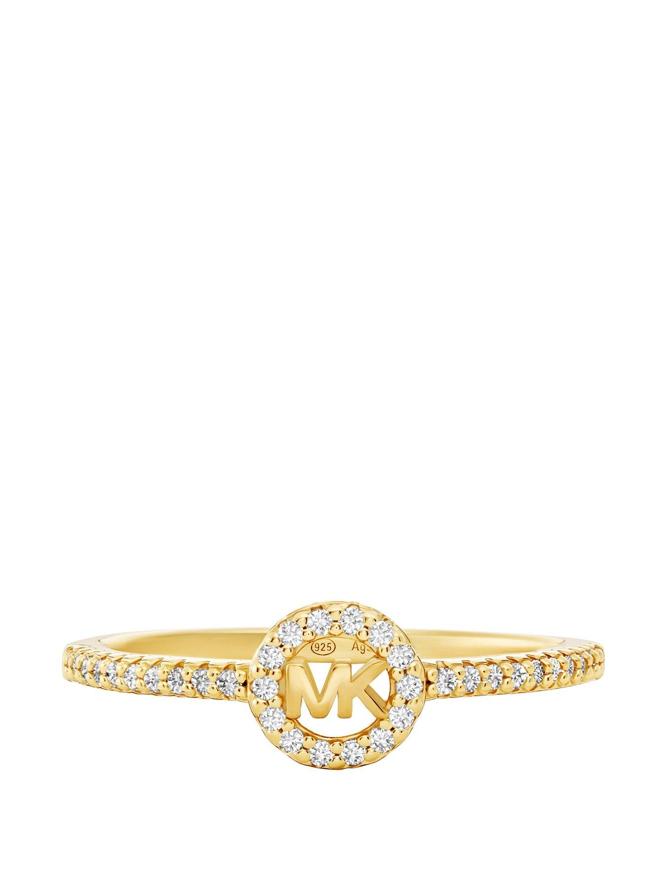 undefined Michael Kors 14k Gold-Plated Sterling Silver Pavé Logo Ring