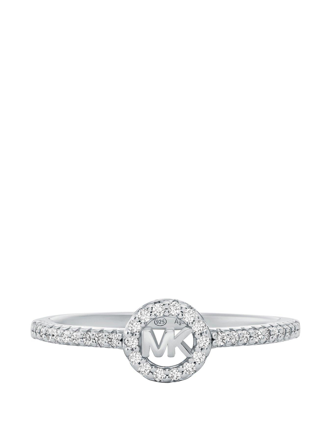 Michael Kors Rhodium-Plated Sterling Silver Pavé Logo Ring