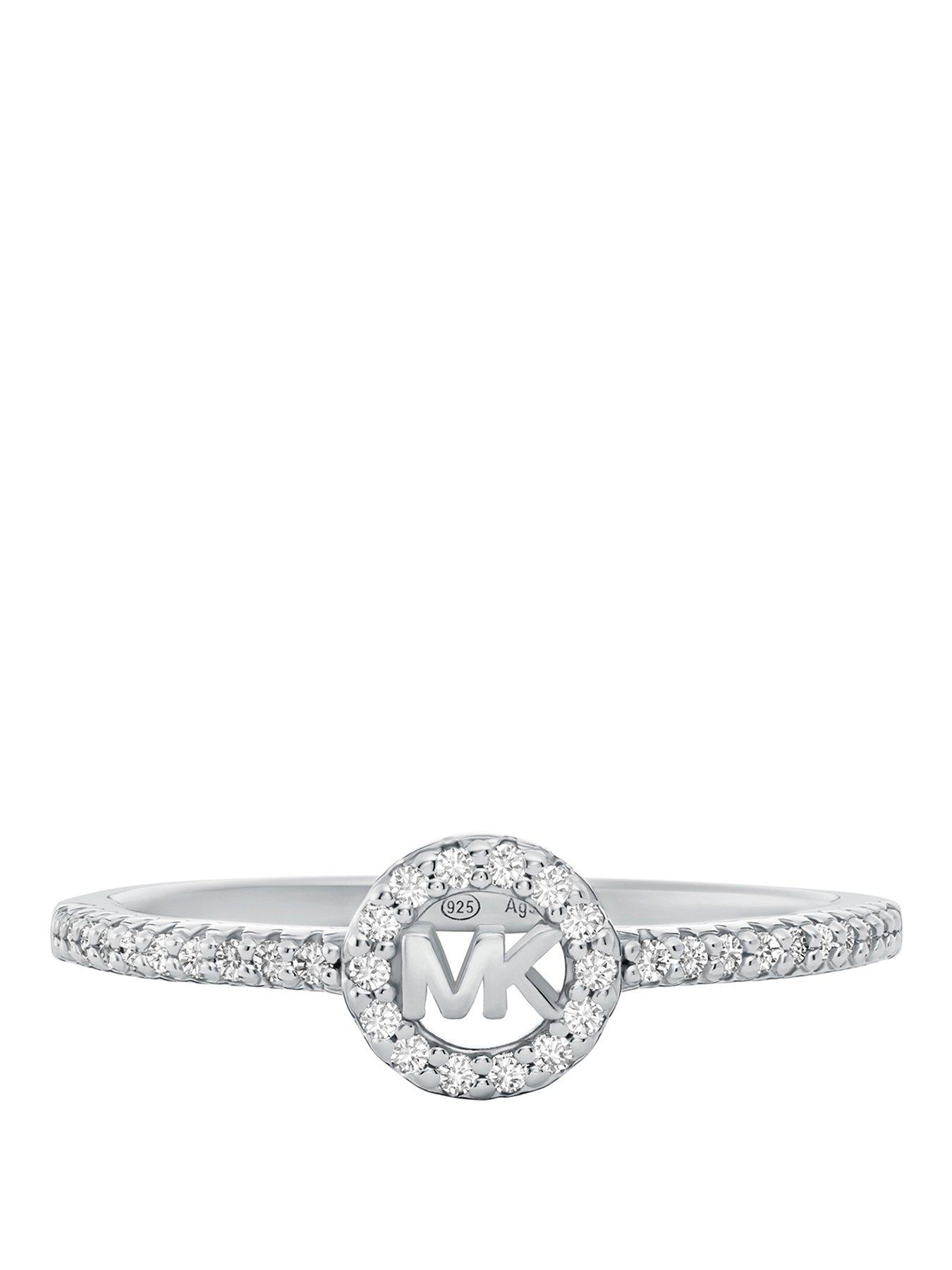 Michael Kors Rhodium-Plated Sterling Silver Pavé Logo Ring