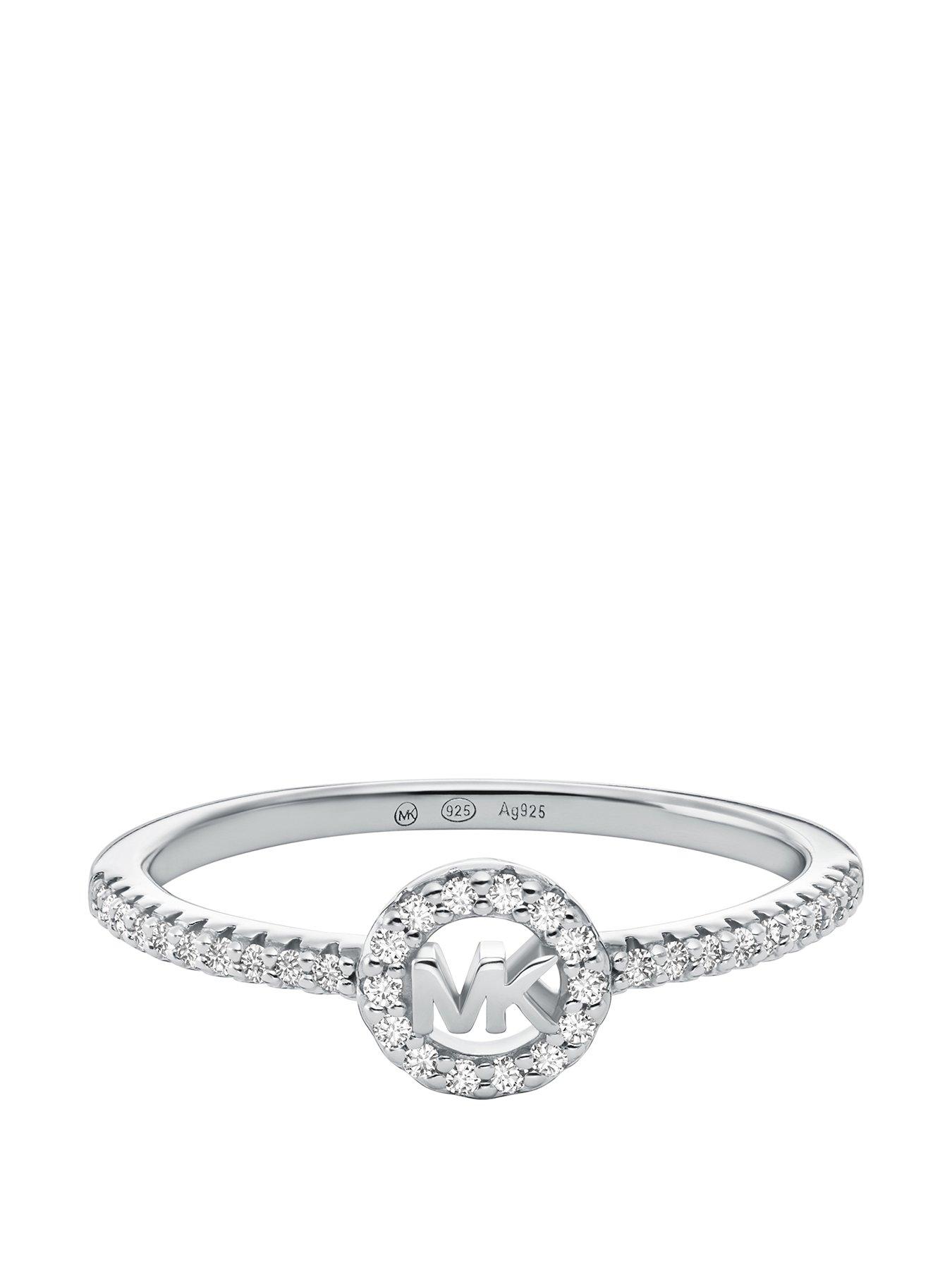 Image 2 of 5 of Michael Kors Rhodium-Plated Sterling Silver Pav&eacute;&nbsp;Logo Ring