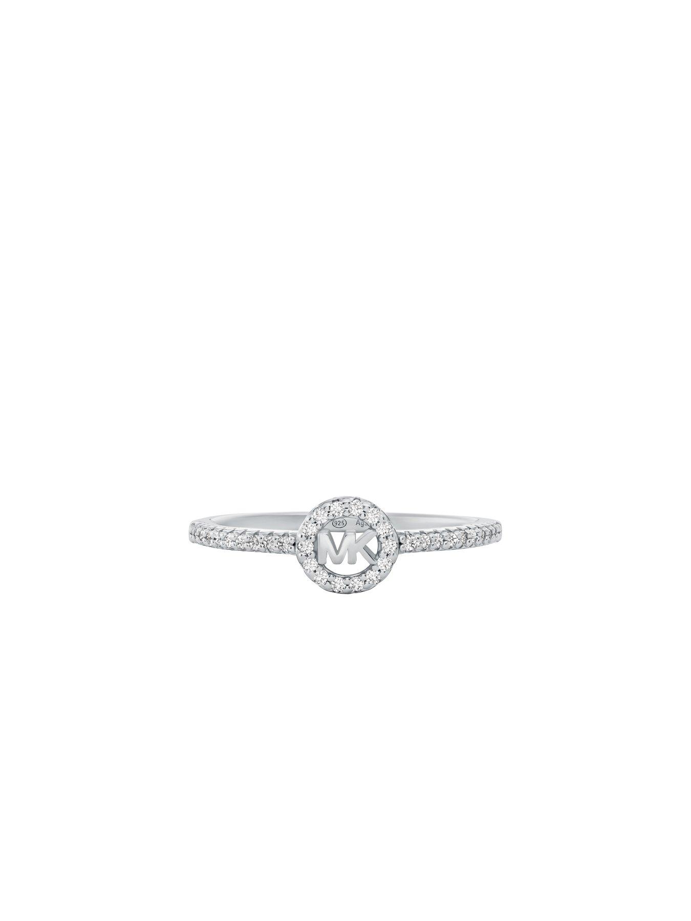 Image 4 of 5 of Michael Kors Rhodium-Plated Sterling Silver Pav&eacute;&nbsp;Logo Ring