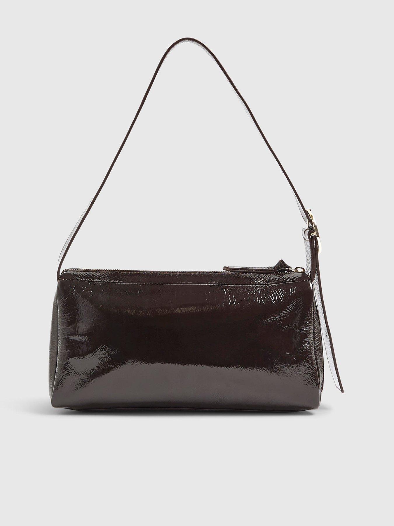 Image 1 of 5 of River Island Cracked Leather Shoulder Bag - Brown