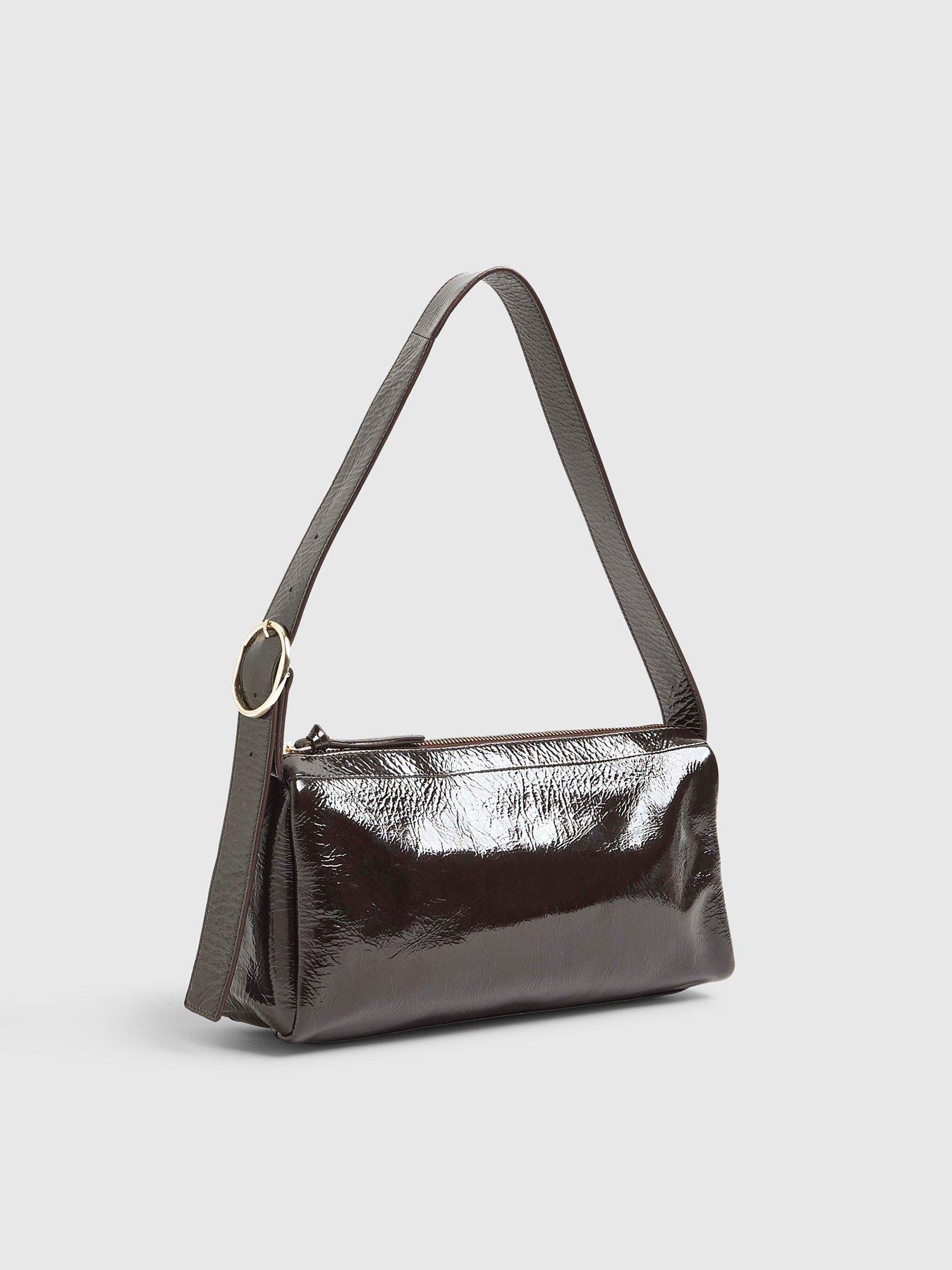Image 2 of 5 of River Island Cracked Leather Shoulder Bag - Brown
