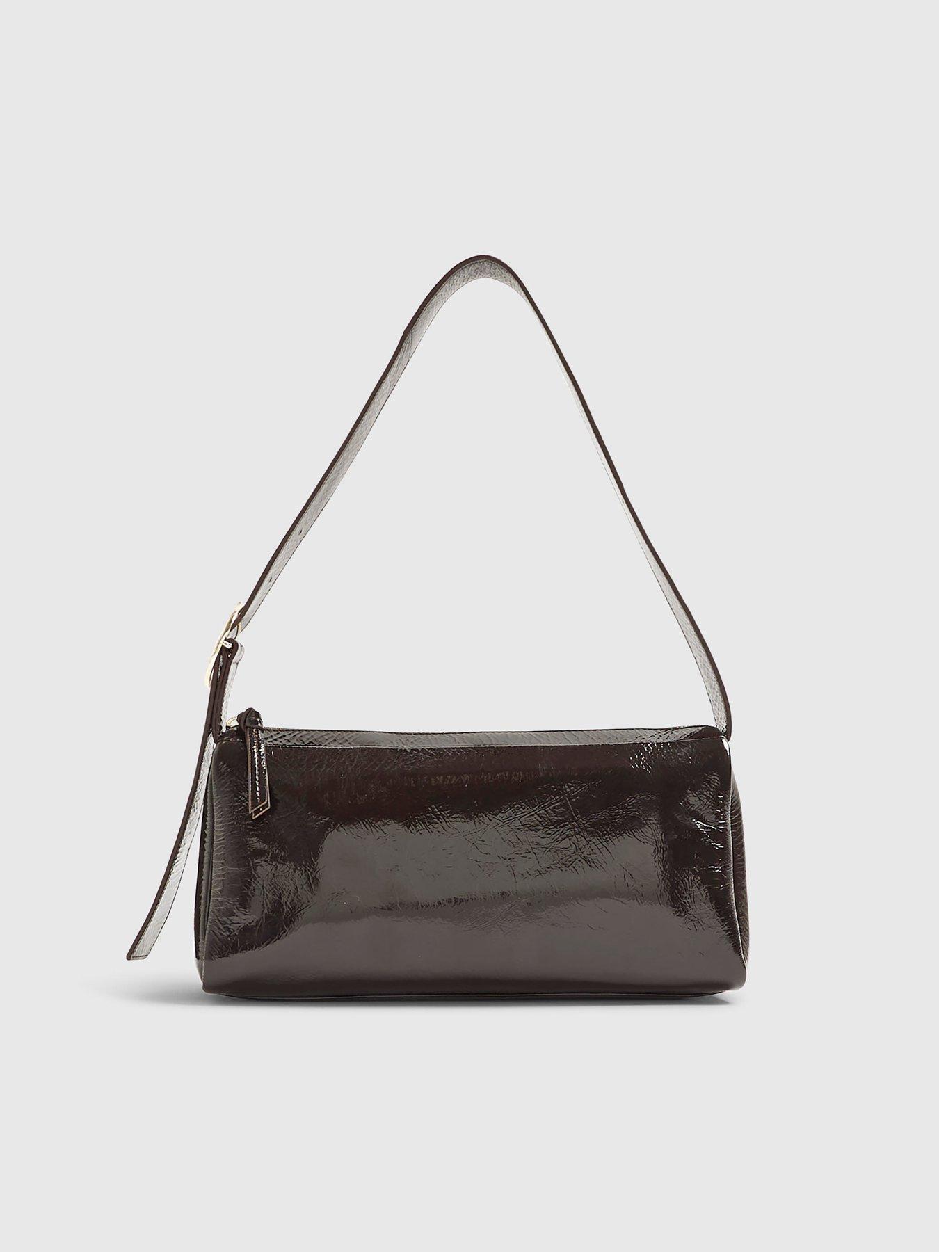 Image 3 of 5 of River Island Cracked Leather Shoulder Bag - Brown