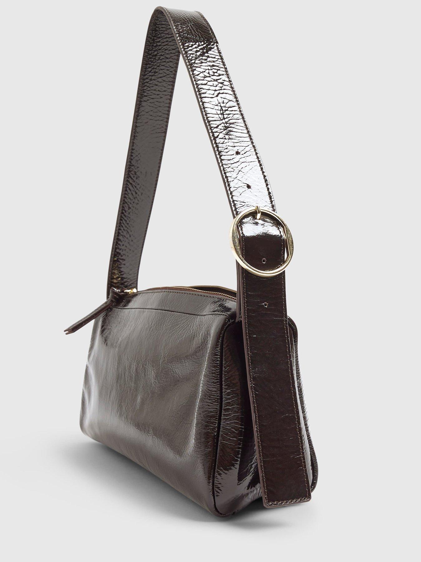 Image 4 of 5 of River Island Cracked Leather Shoulder Bag - Brown