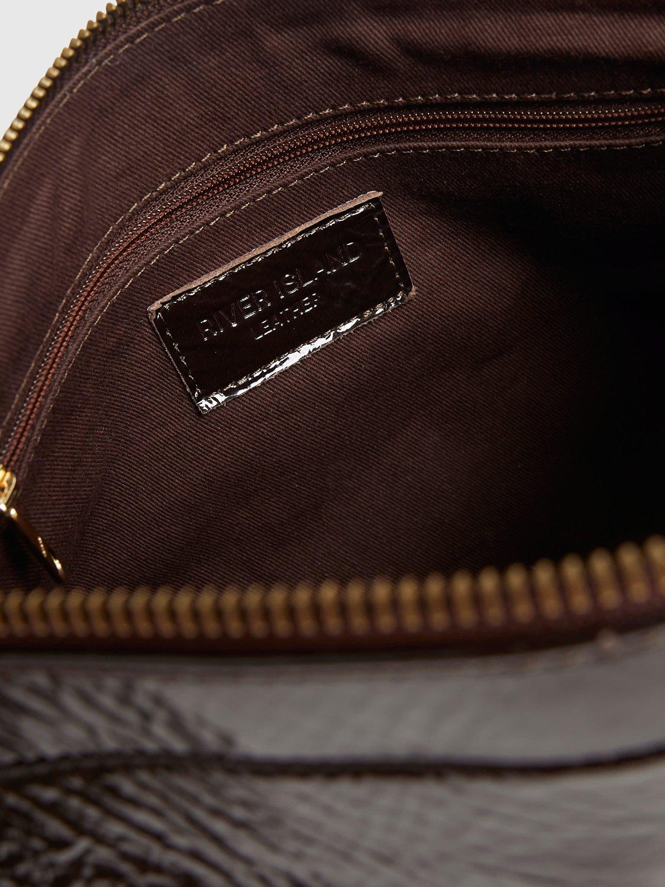 Image 5 of 5 of River Island Cracked Leather Shoulder Bag - Brown