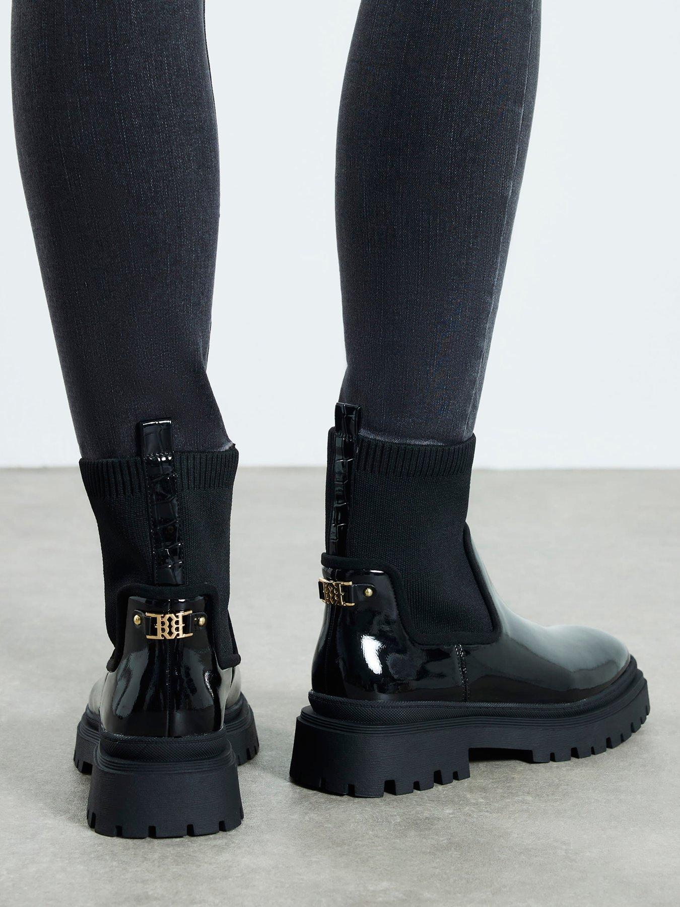 Image 1 of 6 of River Island Wide Knit Chunky Ankle Boot - Black
