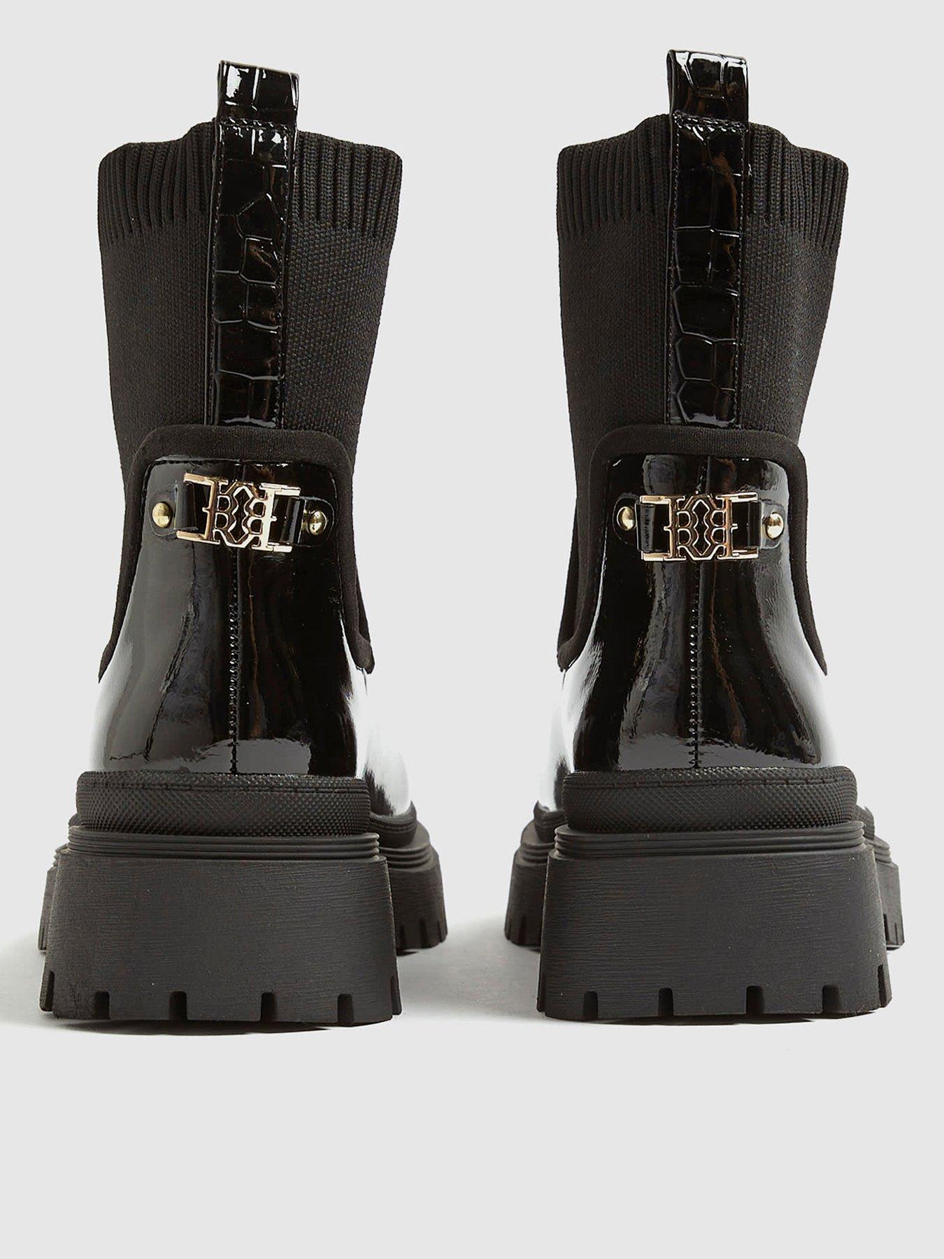 Image 4 of 6 of River Island Wide Knit Chunky Ankle Boot - Black