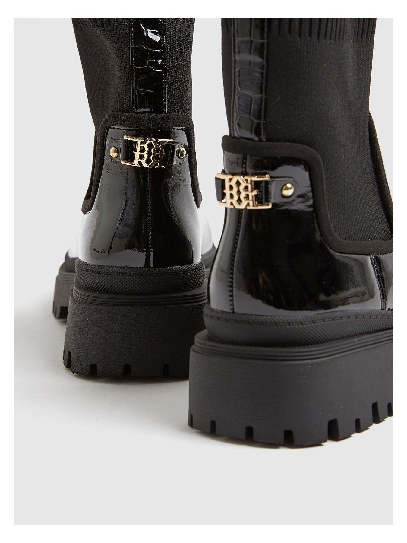 Image 6 of 6 of River Island Wide Knit Chunky Ankle Boot - Black