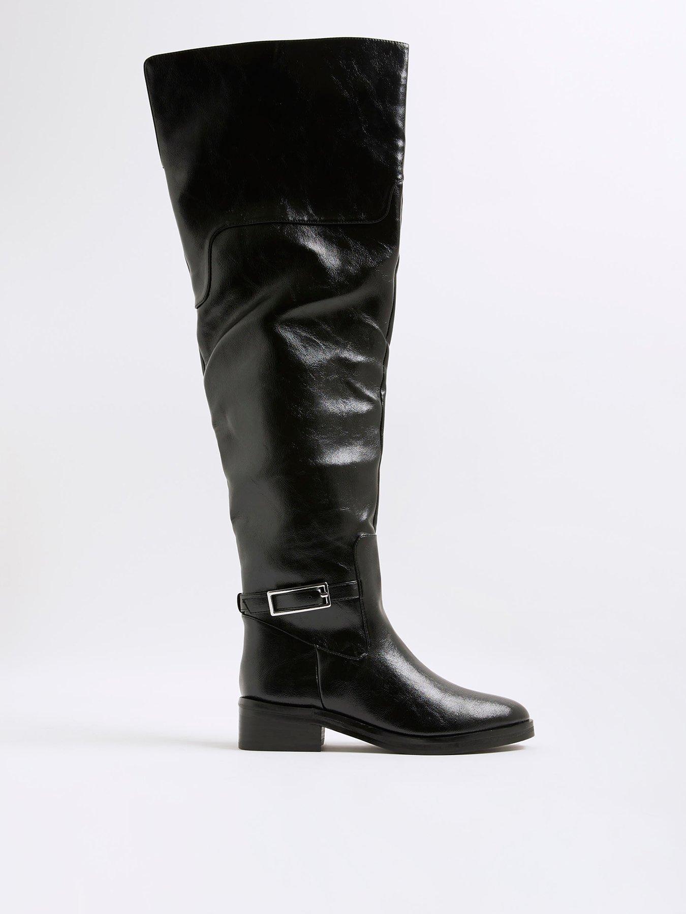 River Island Thigh High Buckle Boot Black Very