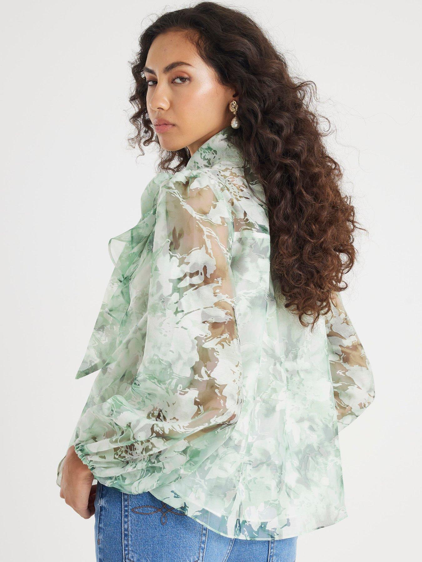 Image 2 of 4 of River Island Premium Printed Burnout Shirt - Green
