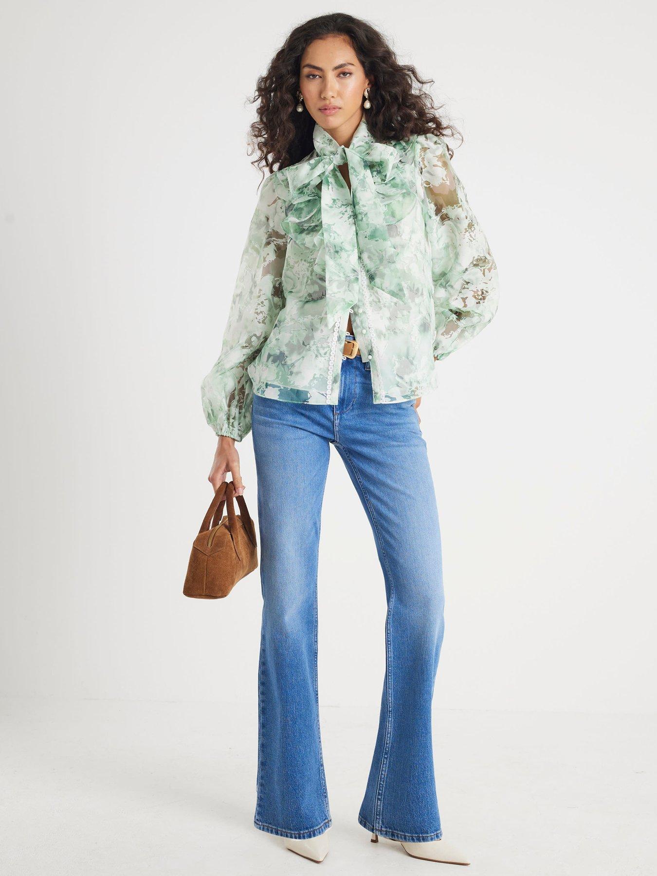 Image 3 of 4 of River Island Premium Printed Burnout Shirt - Green