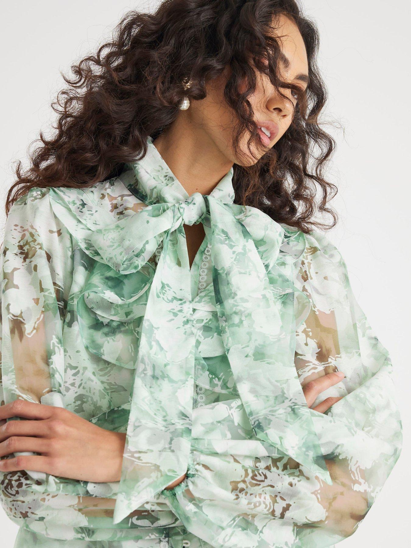 Image 4 of 4 of River Island Premium Printed Burnout Shirt - Green