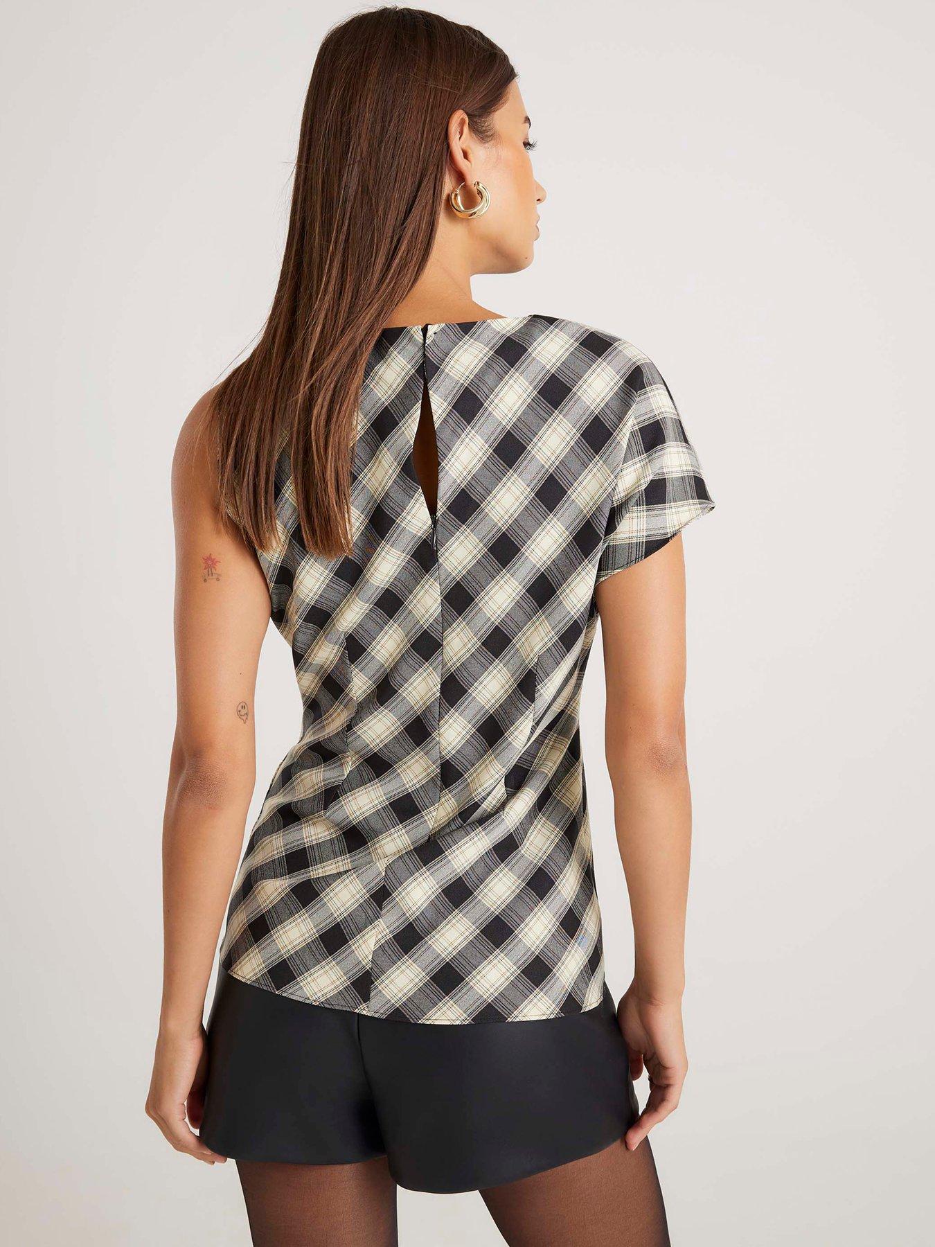 Image 2 of 6 of River Island Checked Knot Tailored Top - Cream