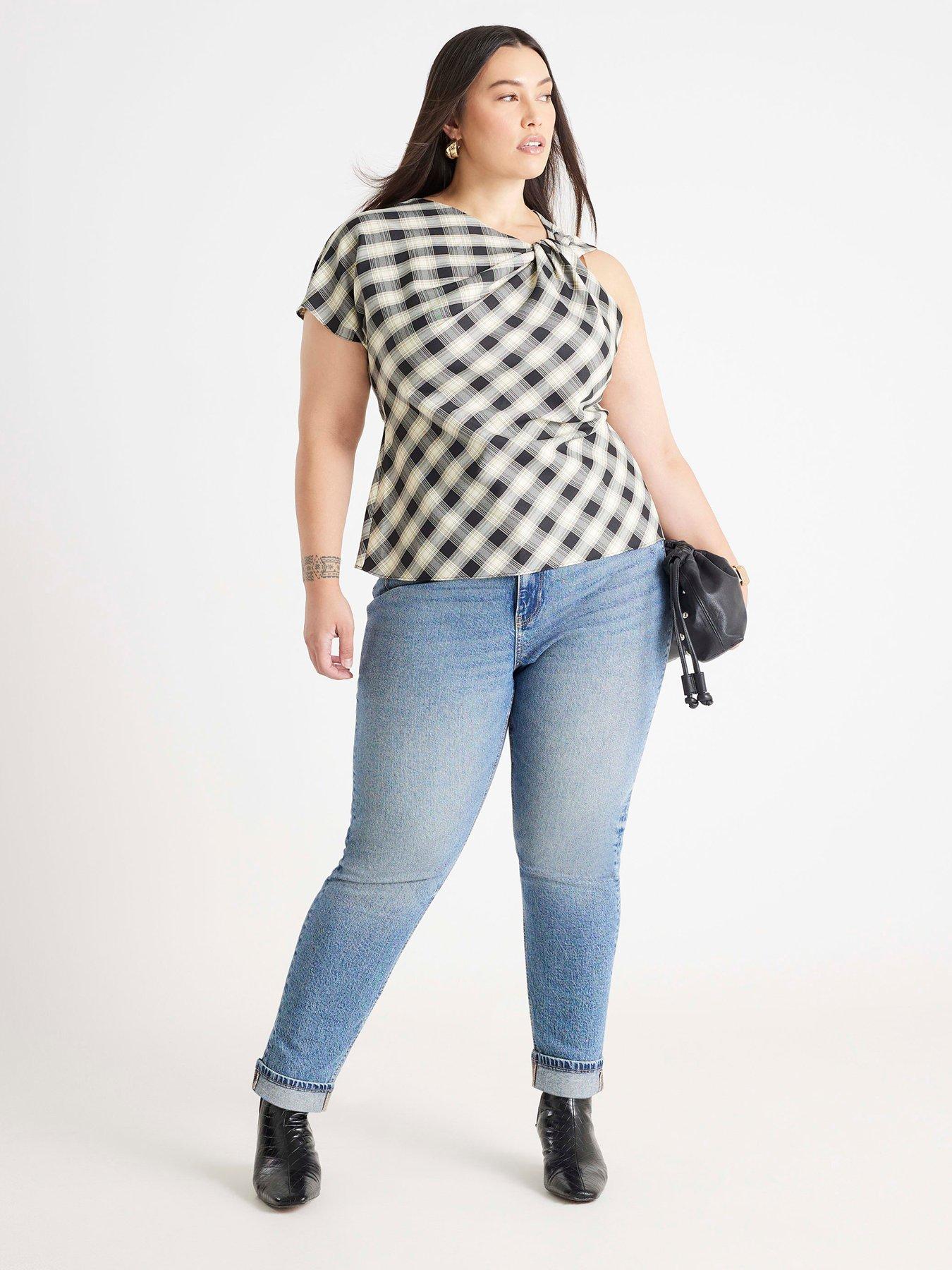 Image 5 of 6 of River Island Checked Knot Tailored Top - Cream