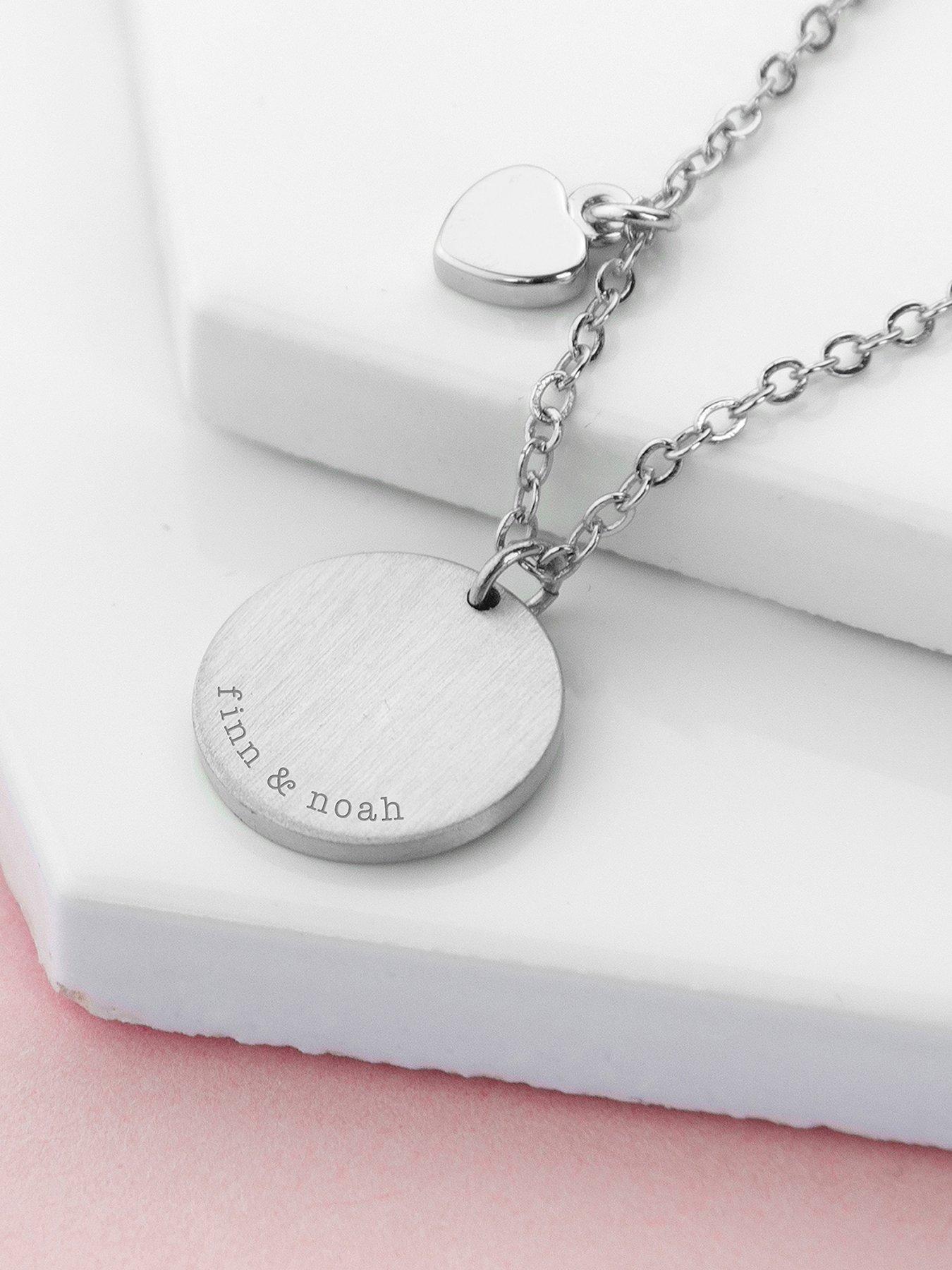 Treat Republic Personalised Heart and Disc Family Necklace in Silver