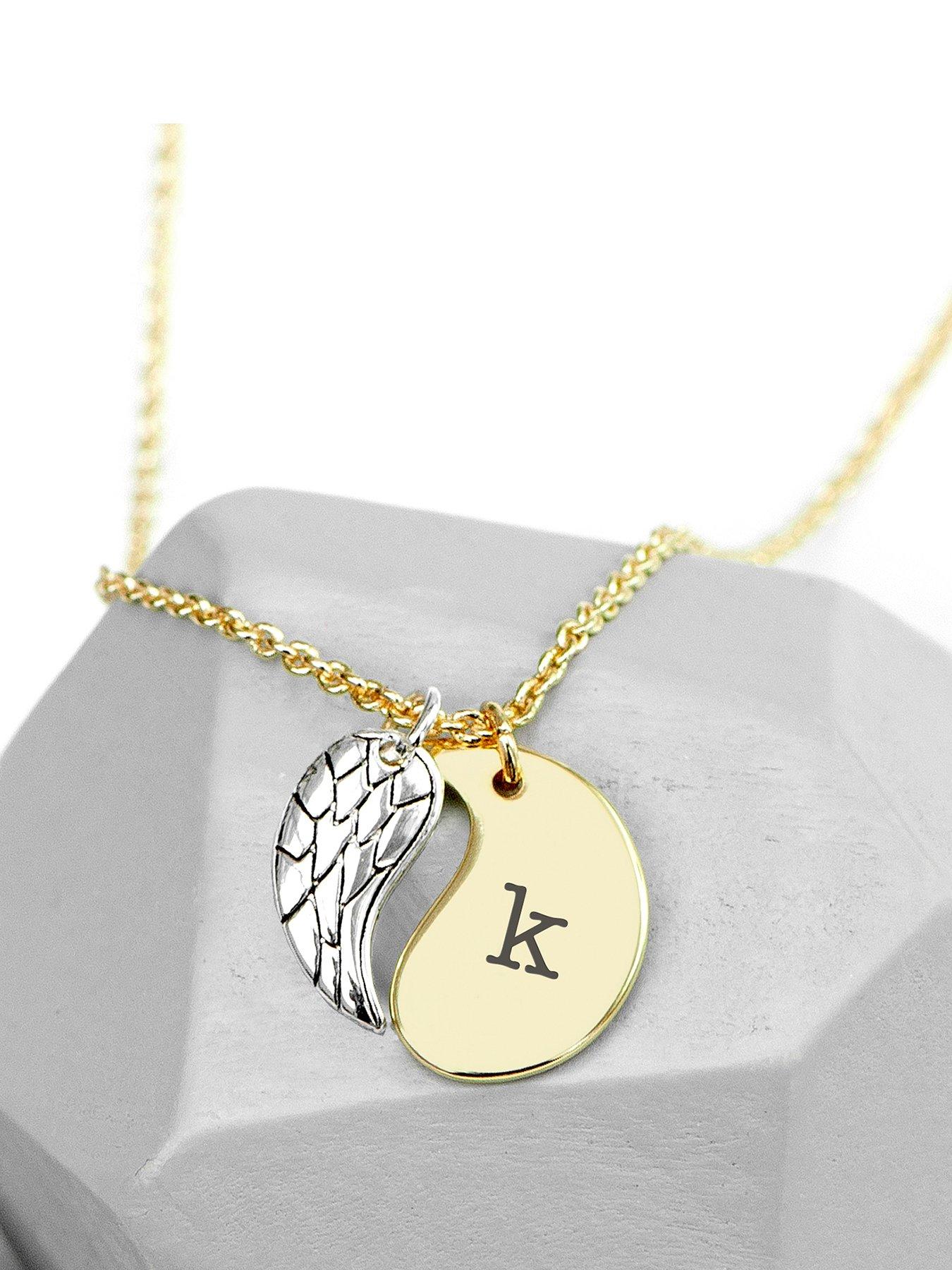 Treat Republic Personalised Contemporary Angel Wing Necklace in Gold with Silver Wing