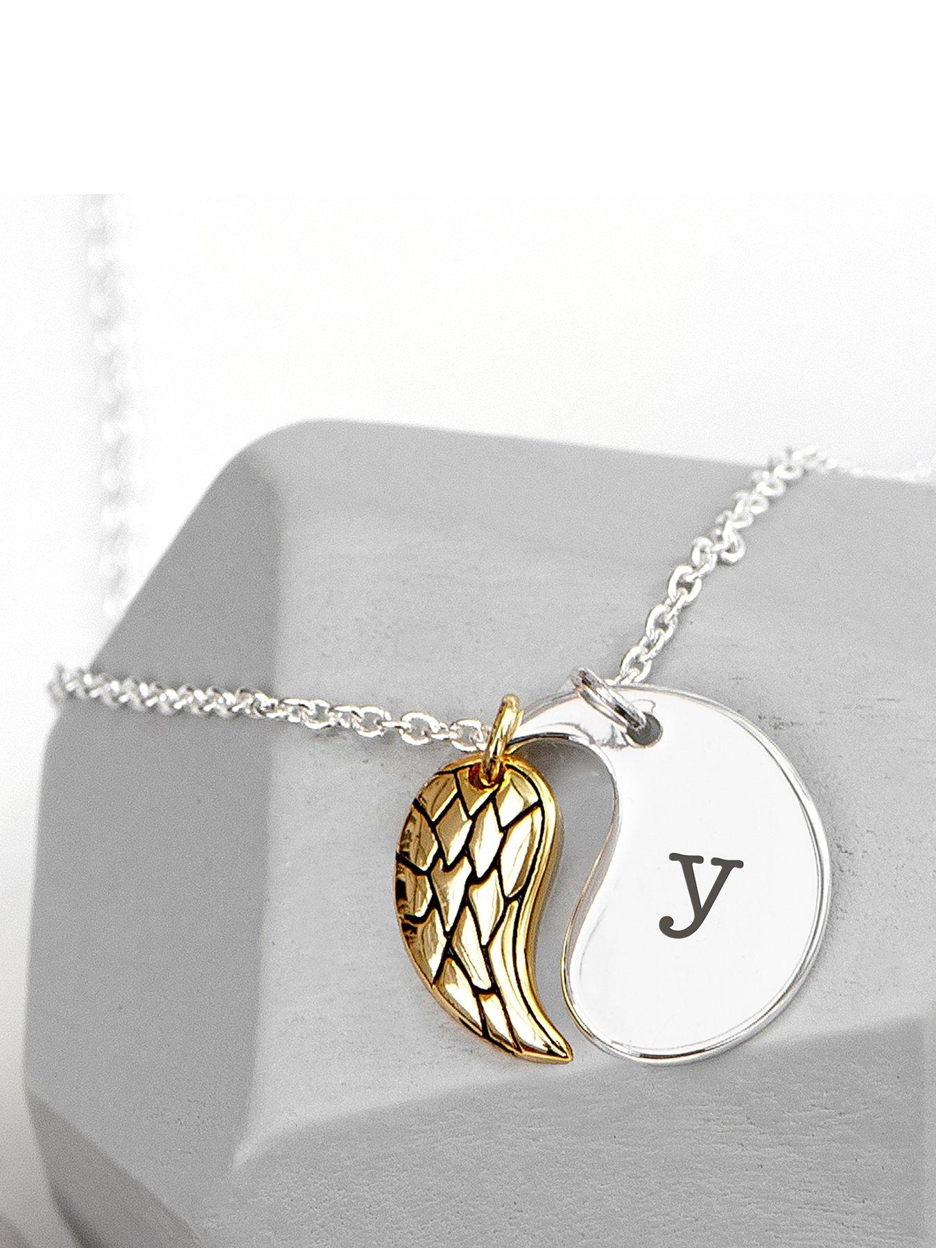Treat Republic Personalised Contemporary Angel Wing Necklace in Silver with Gold Wing