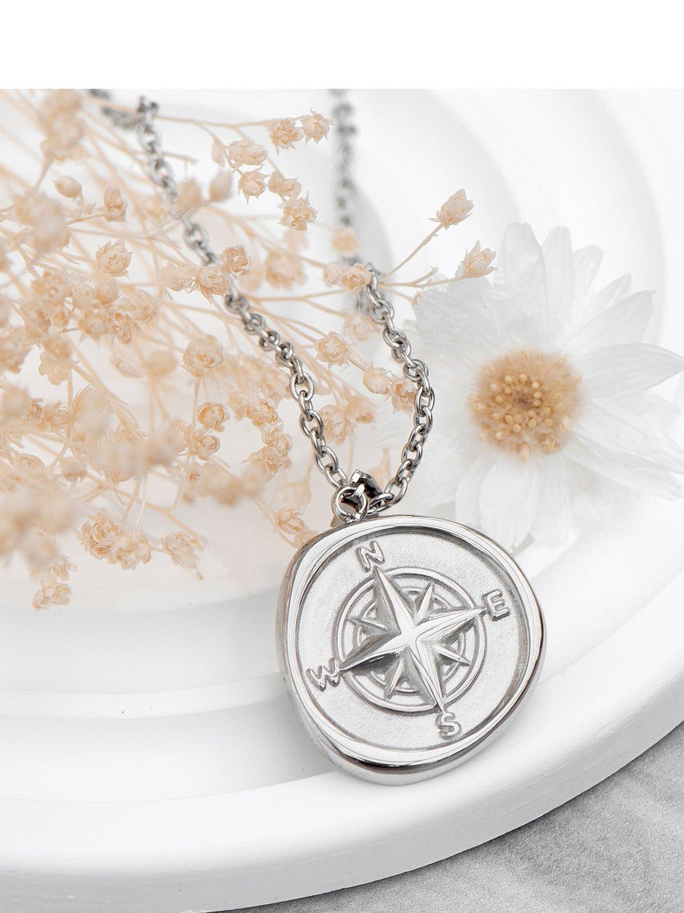 Treat Republic Personalised Compass Amulet Necklace in Silver