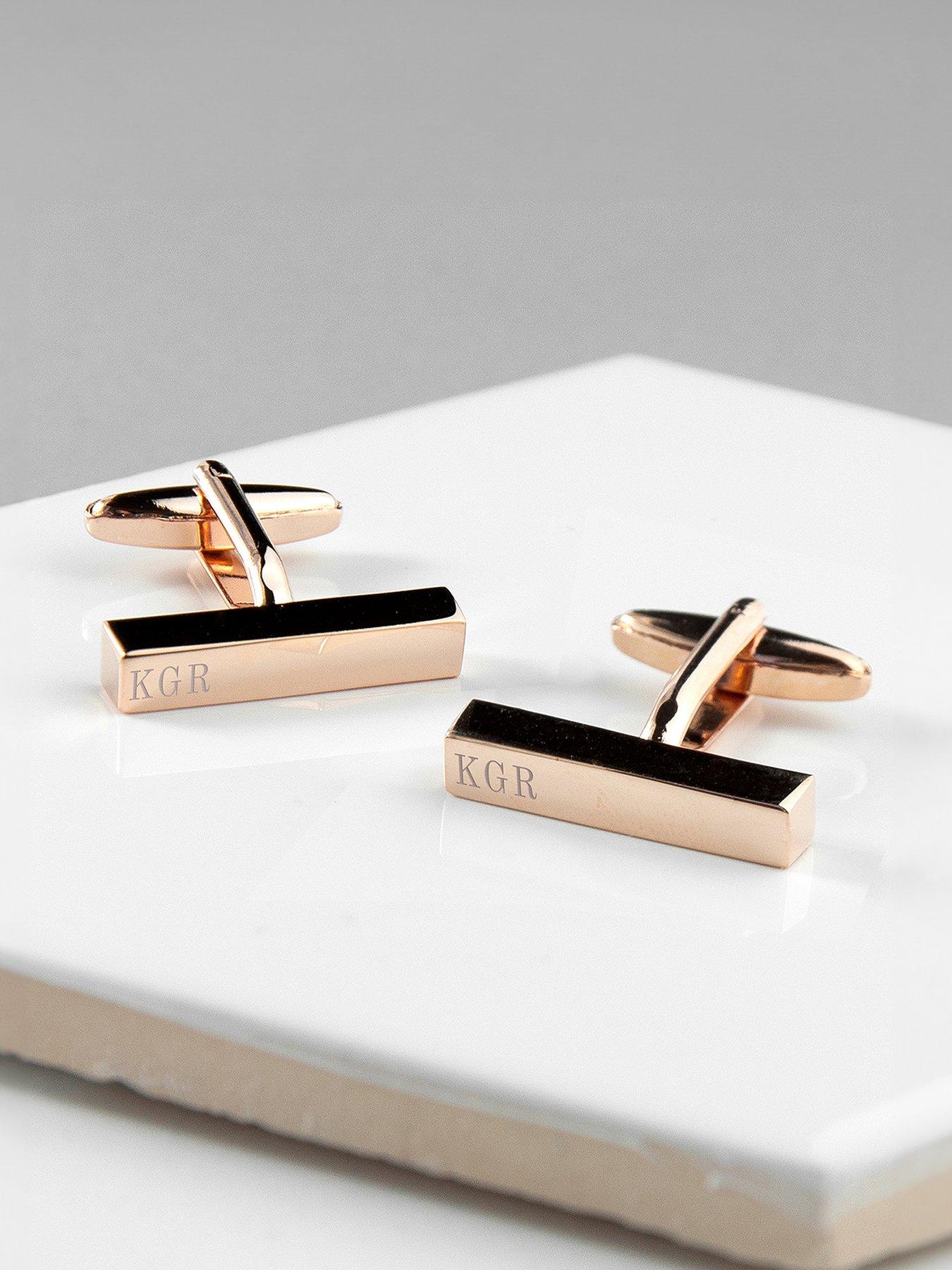Treat Republic Personalised Bar Cufflinks in Rose Gold