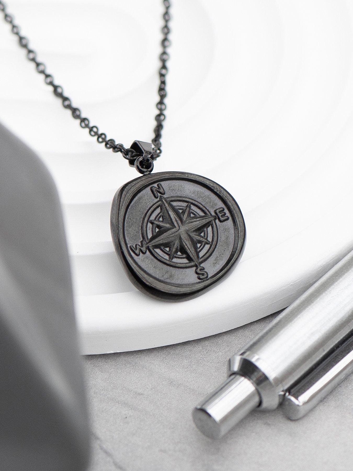 Treat Republic Personalised Men's Compass Amulet Necklace in Gunmetal