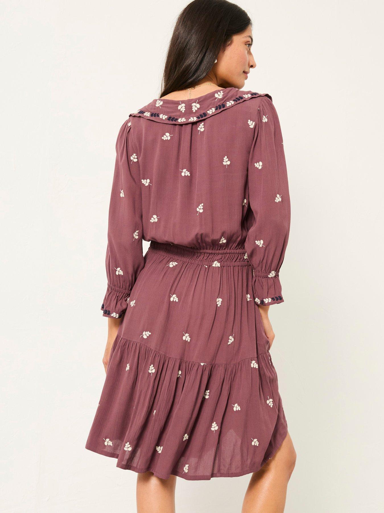 Image 2 of 5 of FatFace Orla Embroidered Dress - Dusky Purple