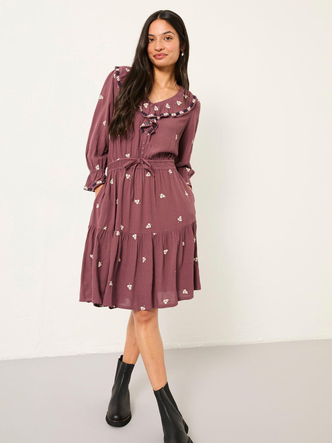 Image 3 of 5 of FatFace Orla Embroidered Dress - Dusky Purple