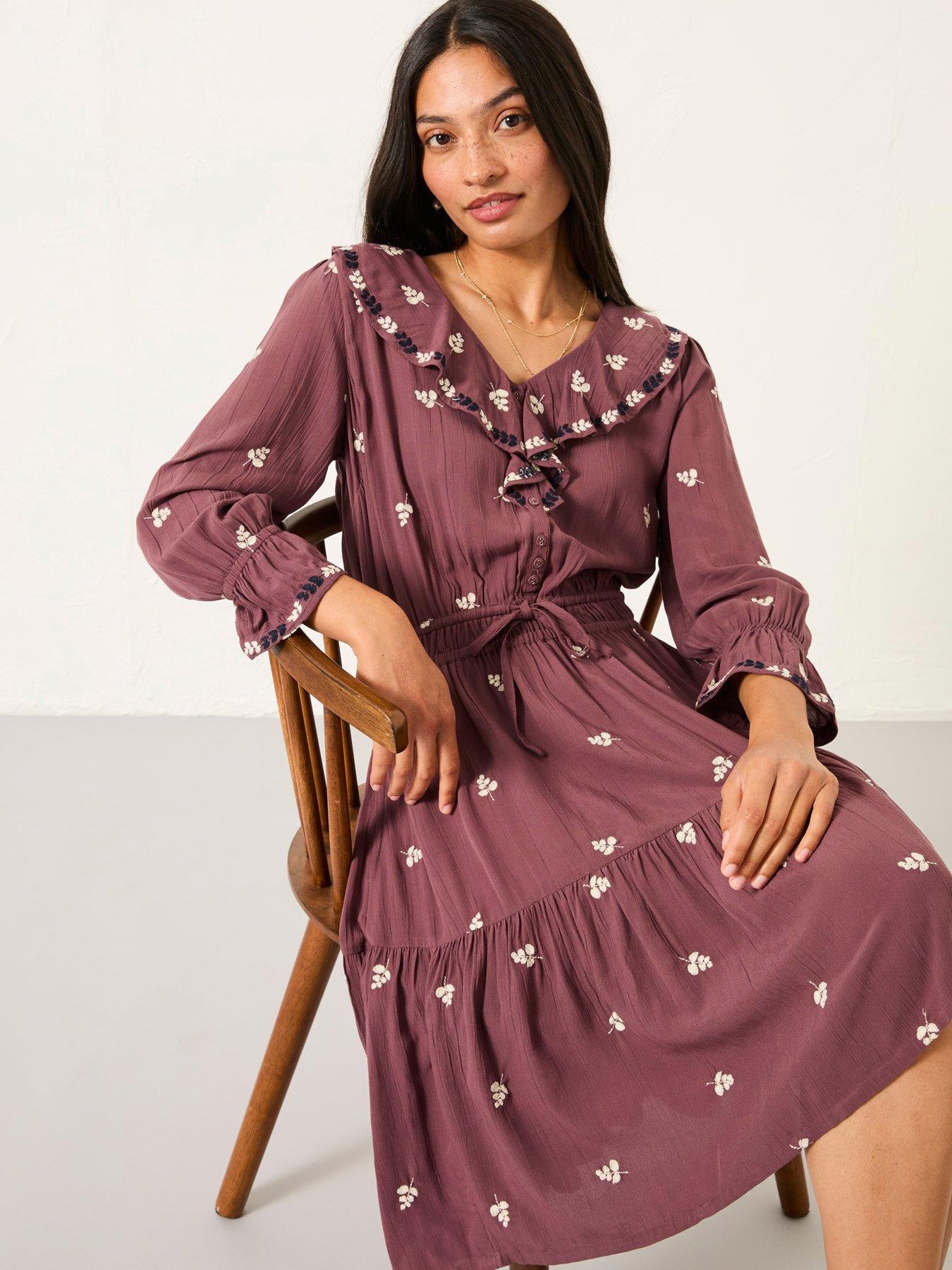 Image 5 of 5 of FatFace Orla Embroidered Dress - Dusky Purple