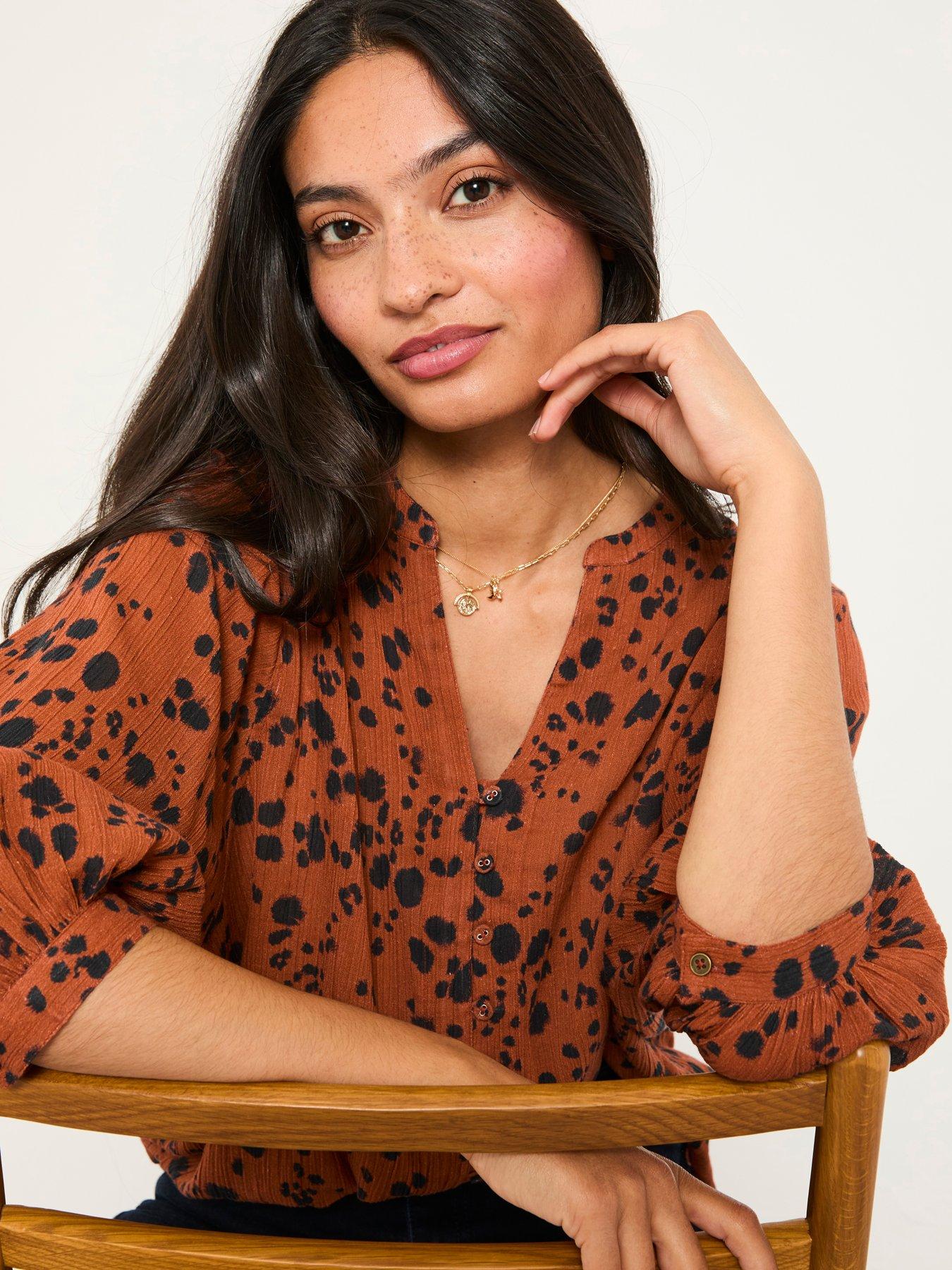 FatFace Beckett Animal Blouse - Tan Brown
