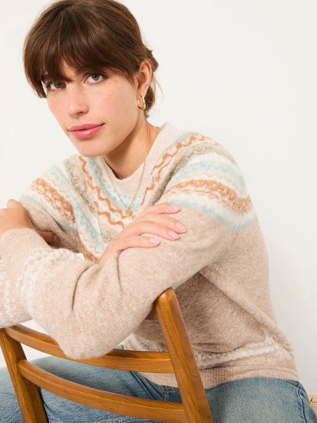 Pull Femme Fat Face Beige Fair Isle – Taille 12 – Mélange Laine/coton