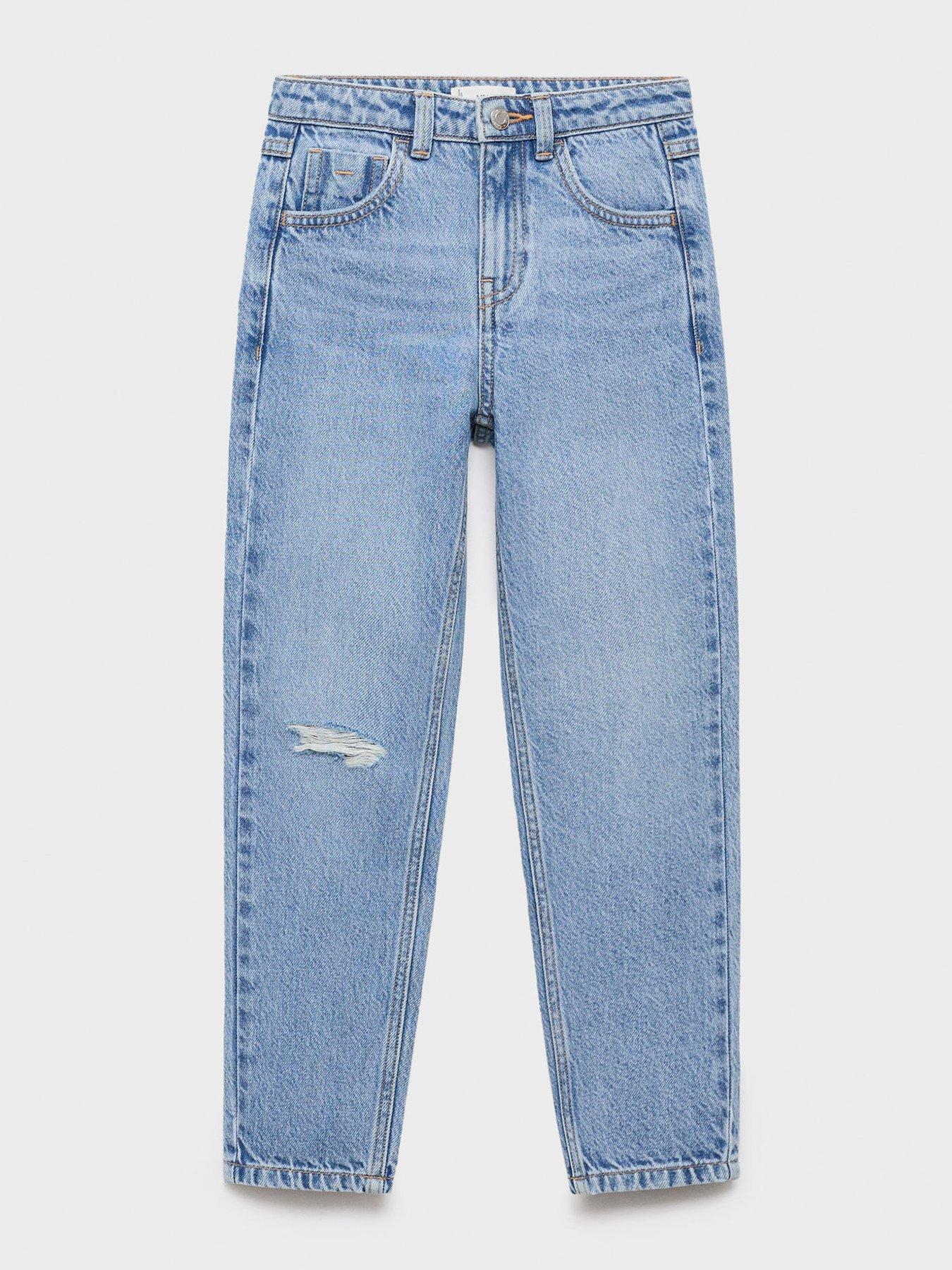 Image 1 of 4 of Mango Girls Star Back Detail Mom Jeans - Blue