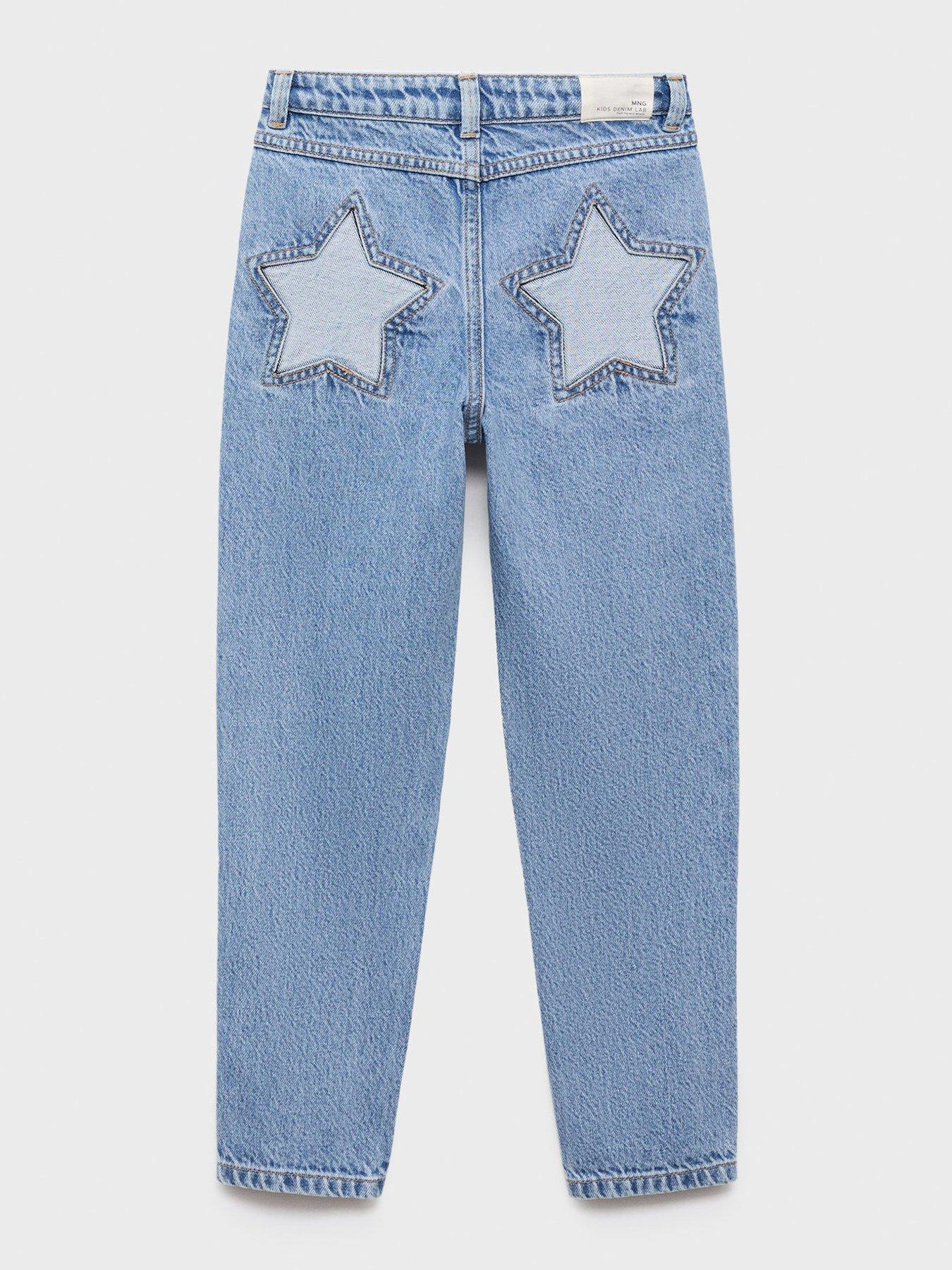 Image 2 of 4 of Mango Girls Star Back Detail Mom Jeans - Blue