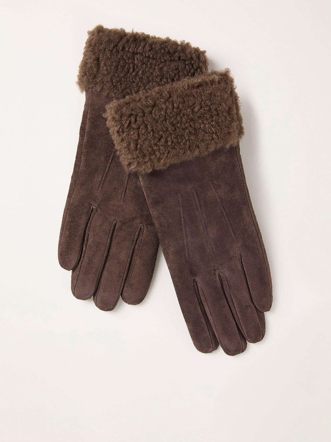 FatFace Suede Gloves - Chocolate Brown