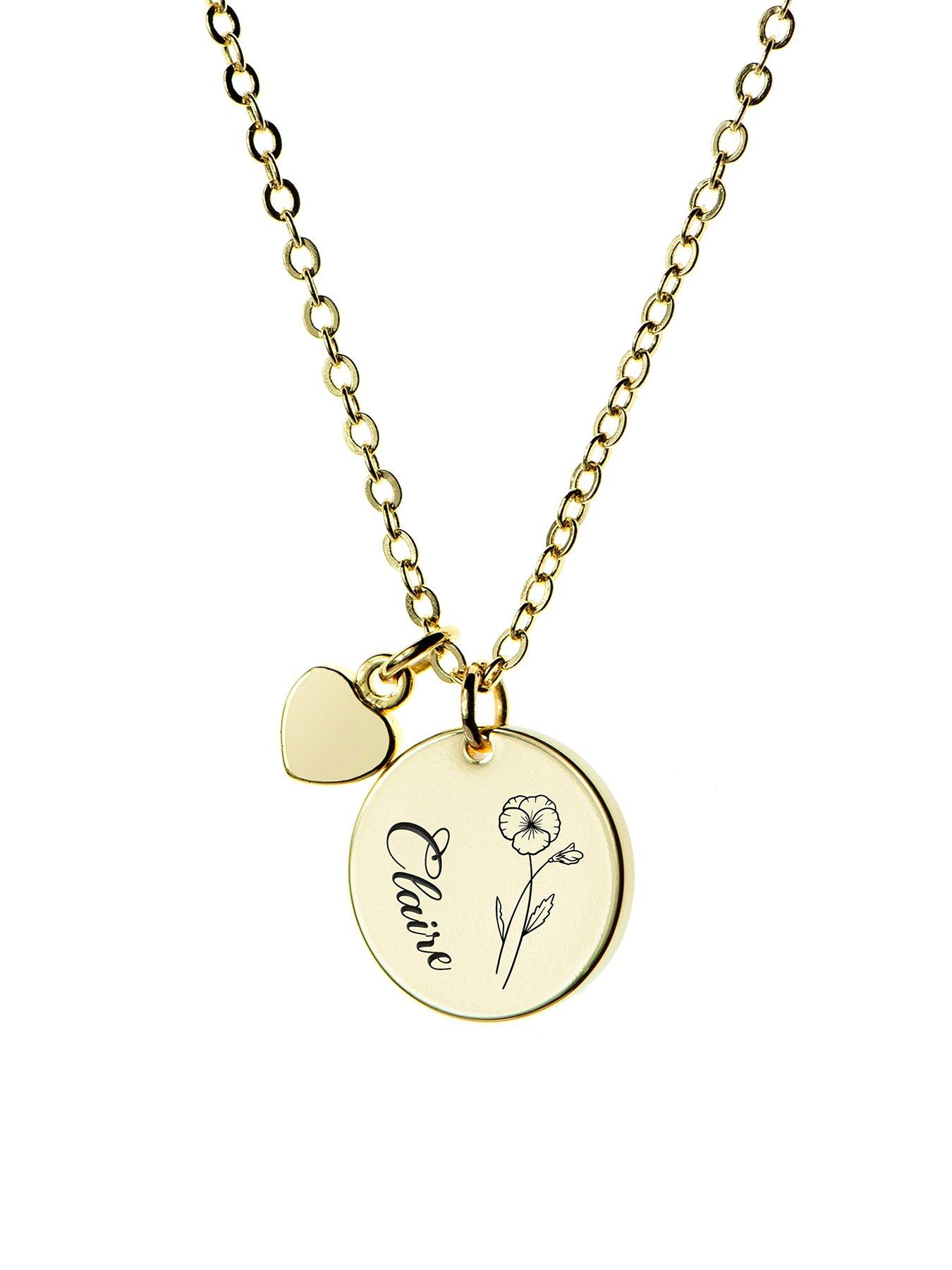 Treat Republic Personalised Birth Flower Heart and Disc Necklace in Gold