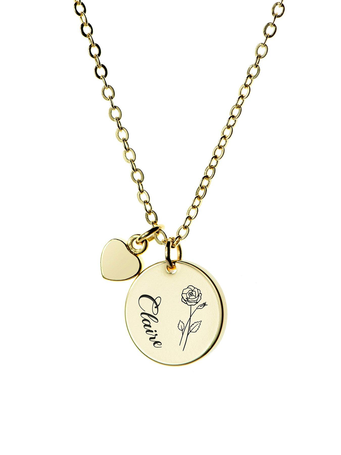 Treat Republic Personalised Birth Flower Heart and Disc Necklace in Gold