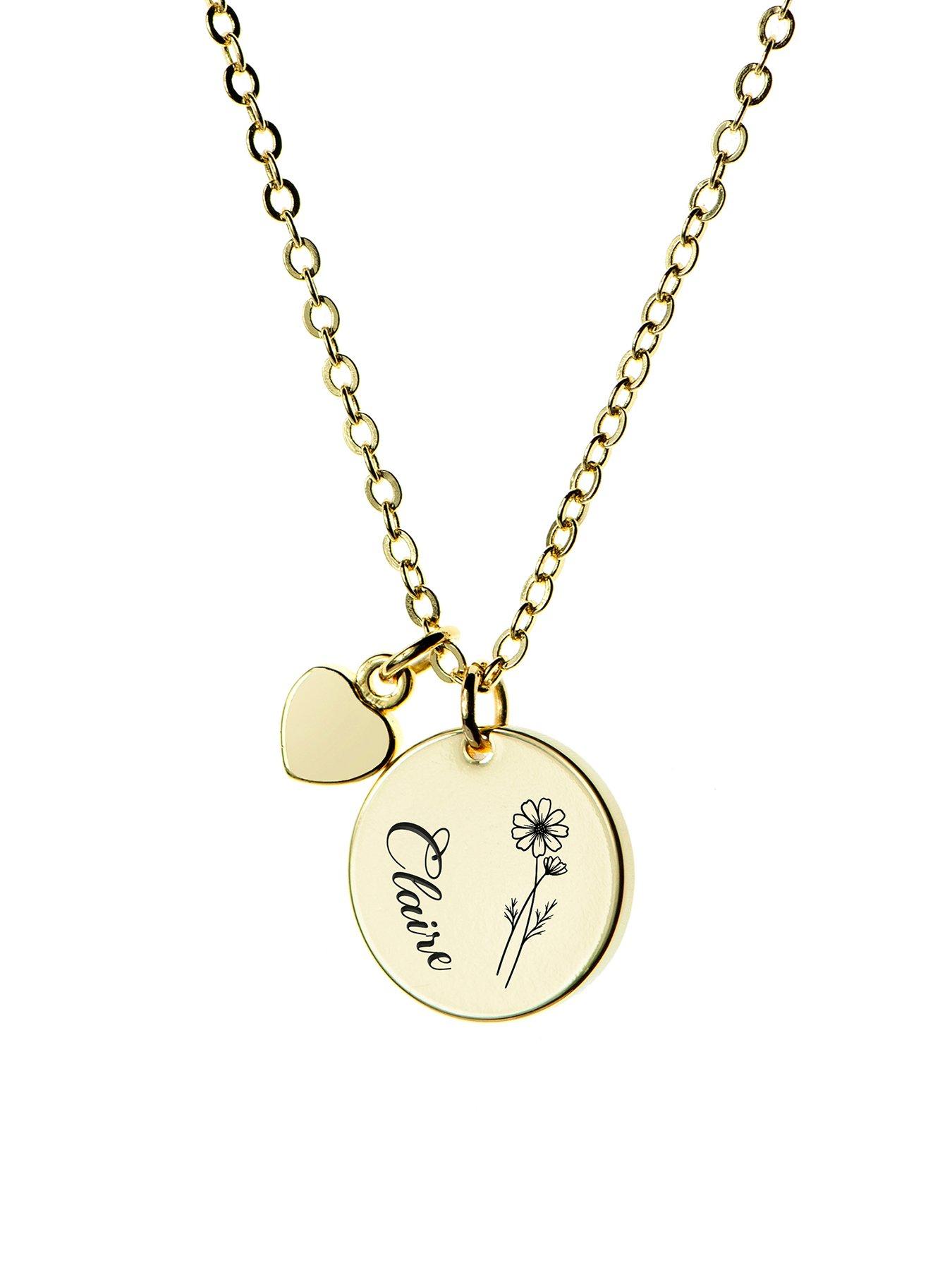 Treat Republic Personalised Birth Flower Heart and Disc Necklace in Gold