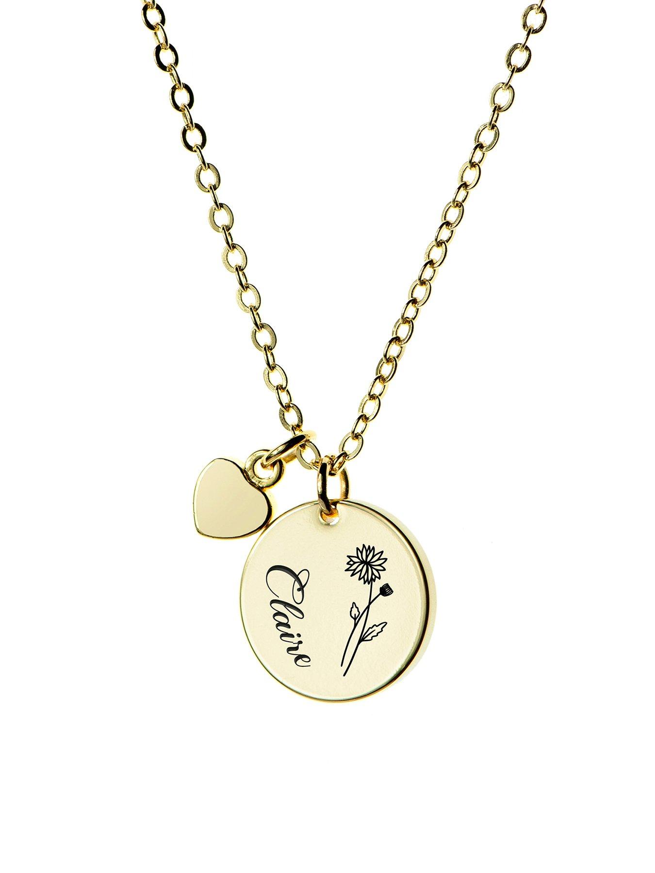 Treat Republic Personalised Birth Flower Heart and Disc Necklace in Gold