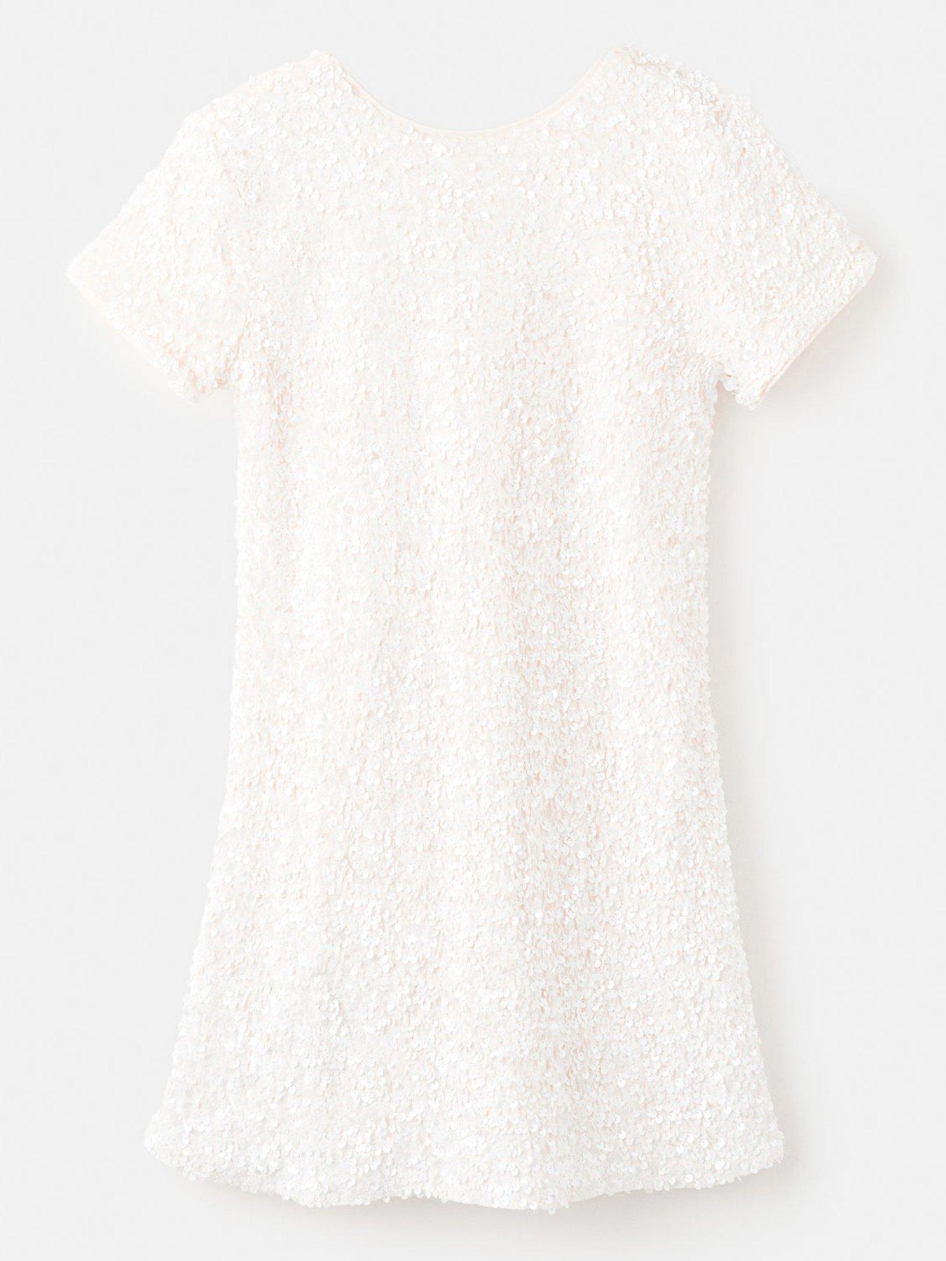 Mango Girls Sequin Short Sleeve Dress - Light Cream