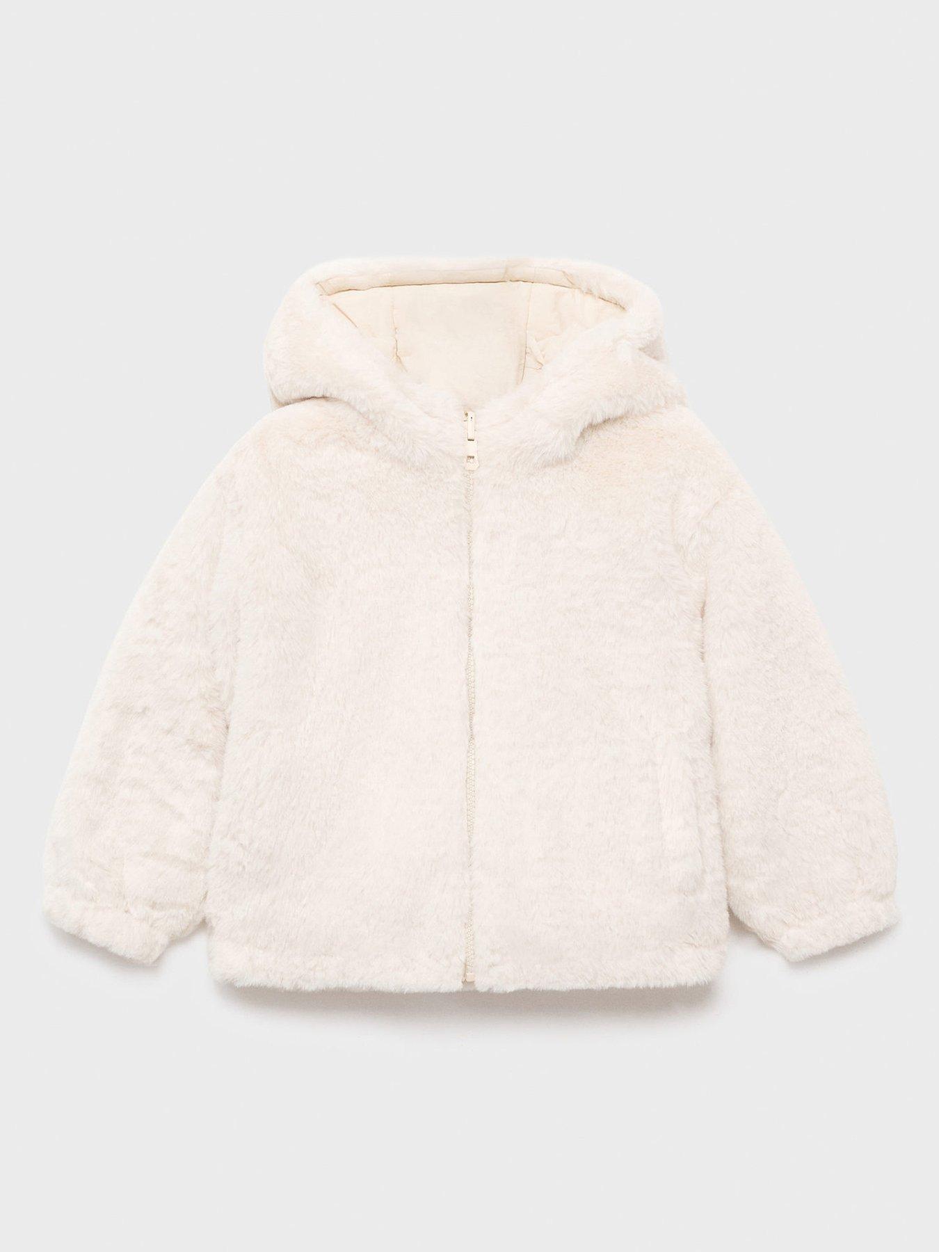 Mango Younger Girls Faux Fur Reversible Coat - Light Cream