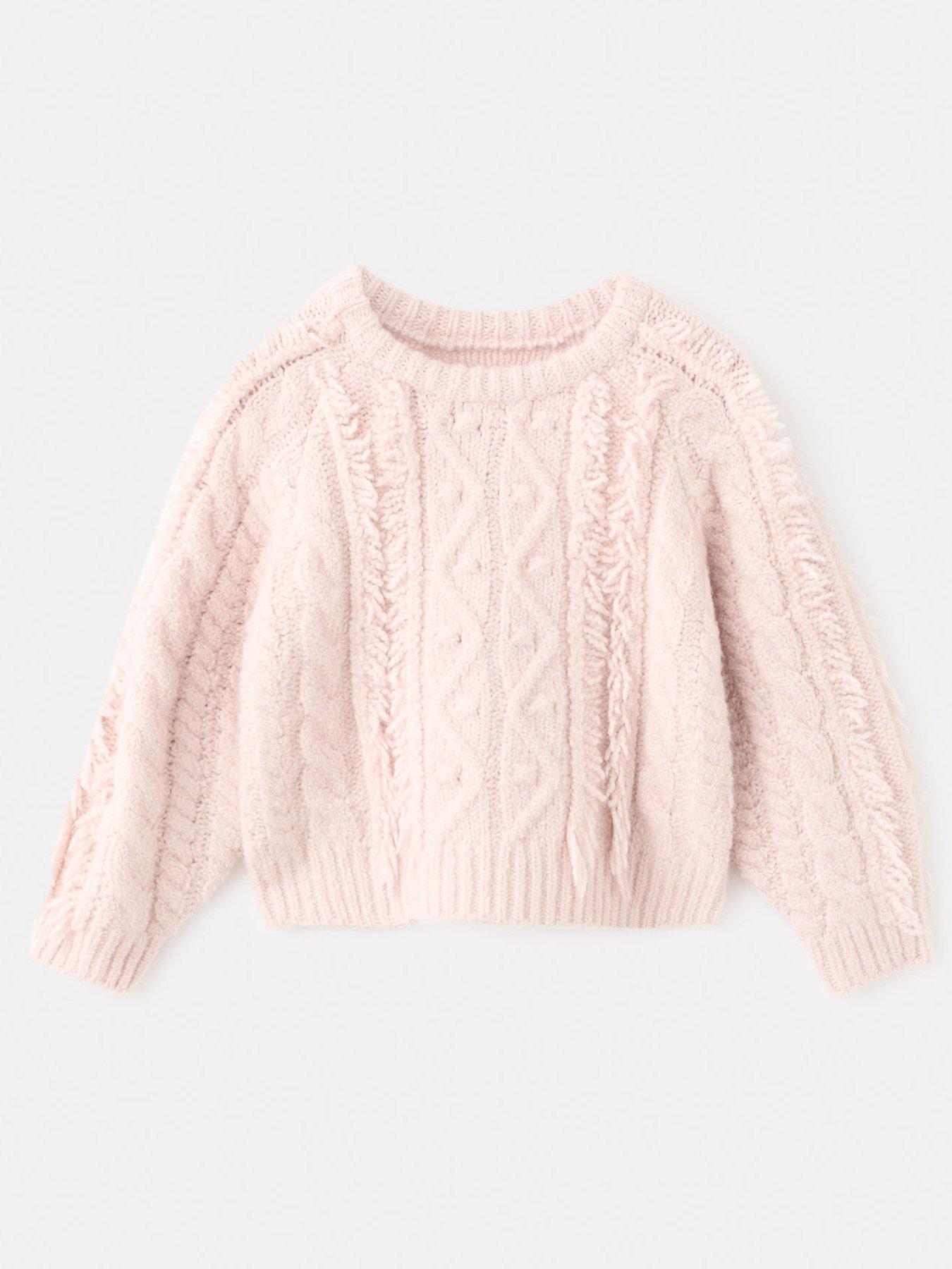Mango: Younger Girls Fringe Knitted Jumper - Pink