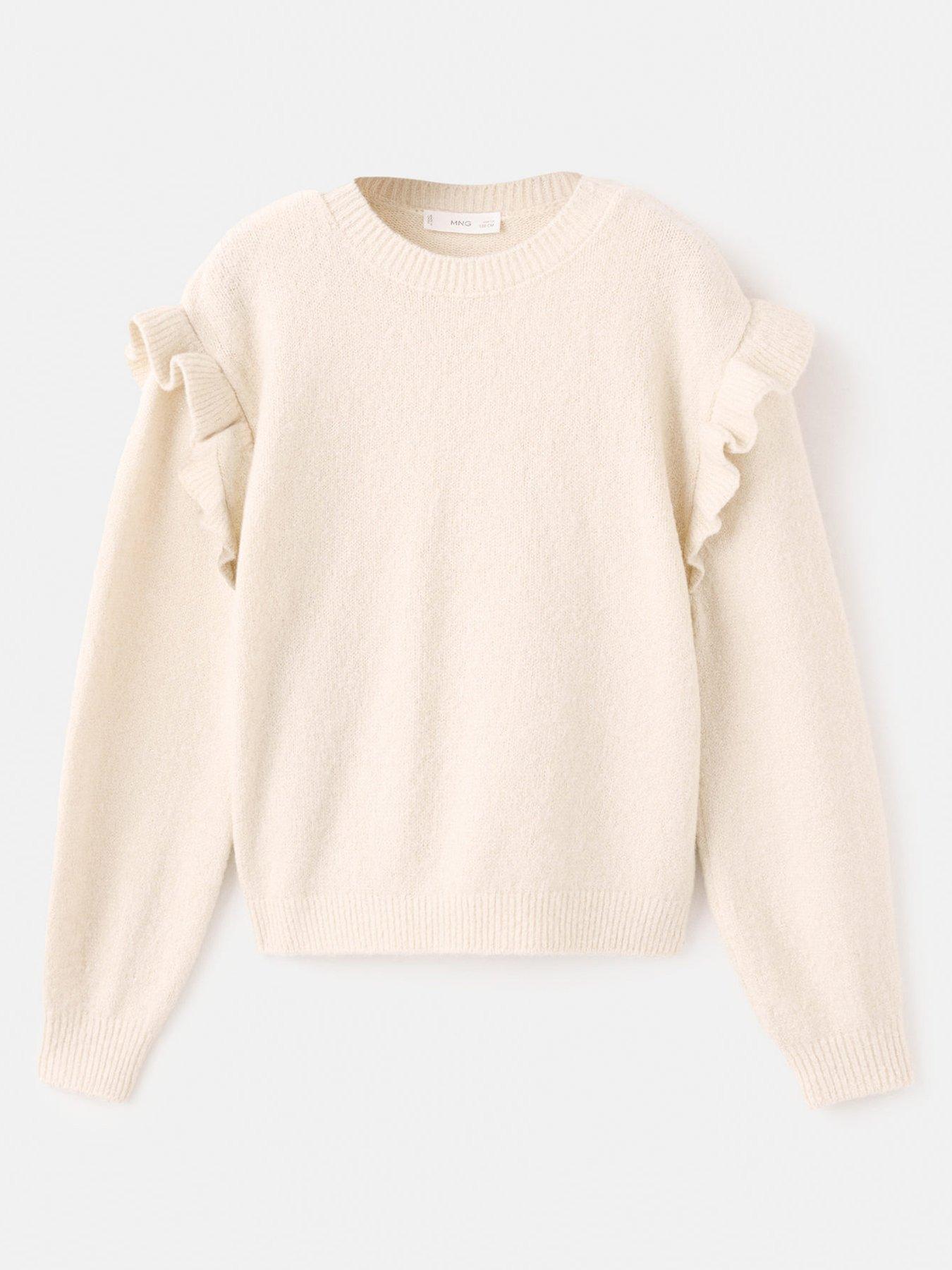 Mango Girls Frill Sleeve Knitted Jumper - Beige